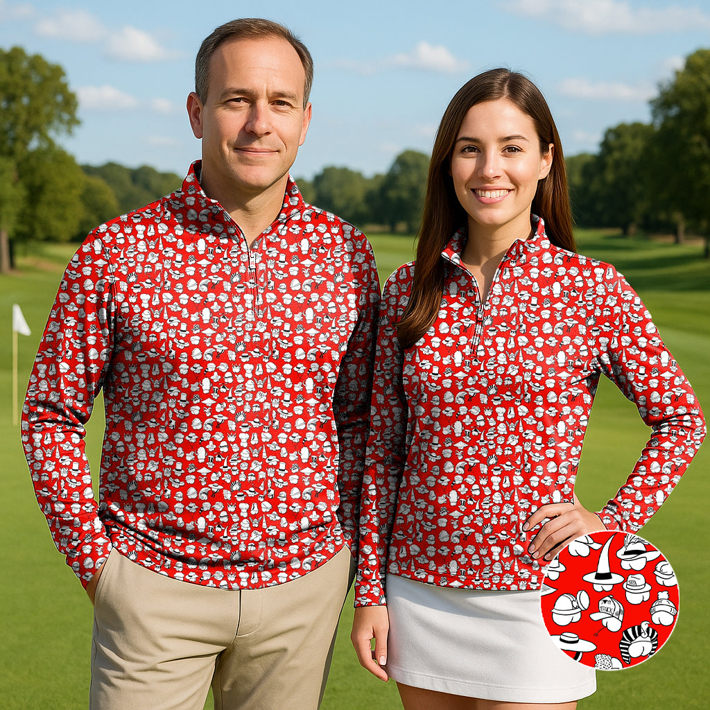 Red Versatile Hips Designer style Couple Golf Active 3/4 Zipper Top Long Sleeves