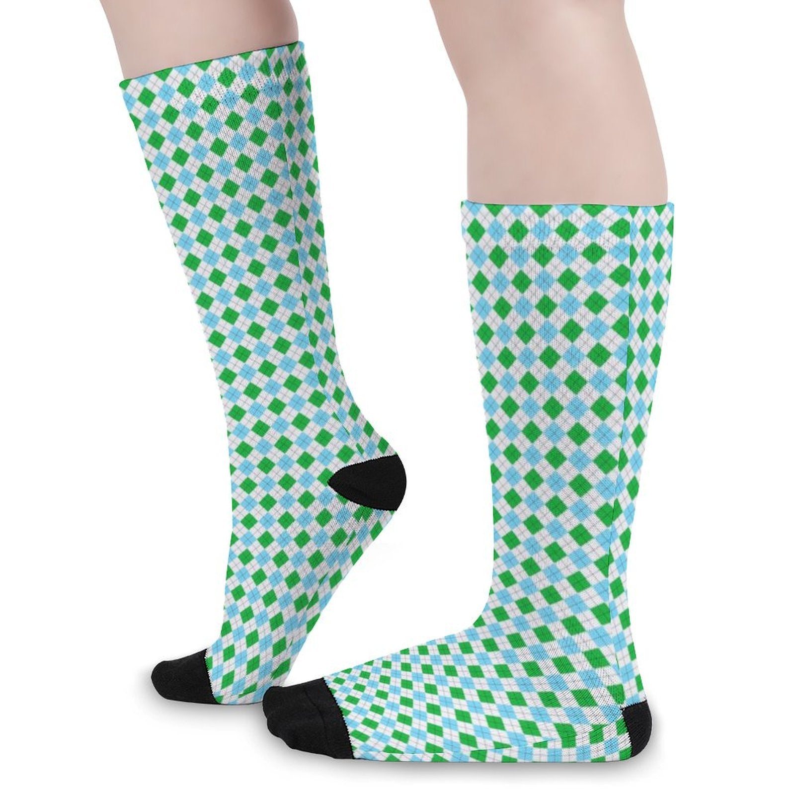 Green diamond grid Prined socks Gifts for Men Women