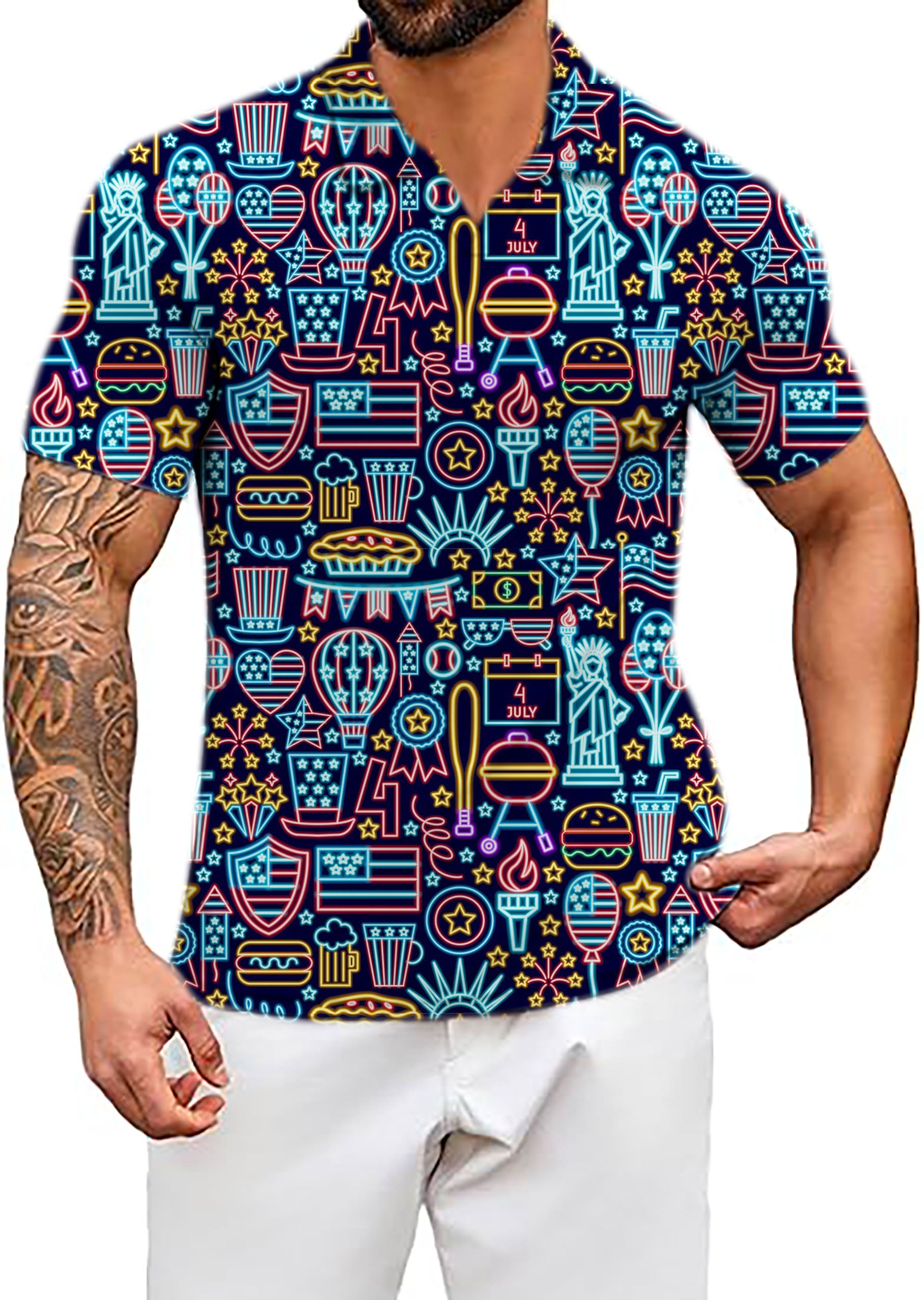 Men's Neon American V Neck Golf Polo Shirts