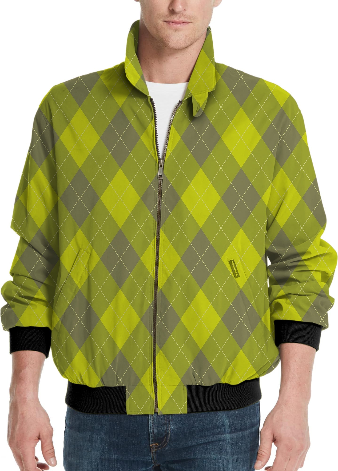 Yollow Argyle men's golf windbreaker light jacket with argyle pattern and zipper front