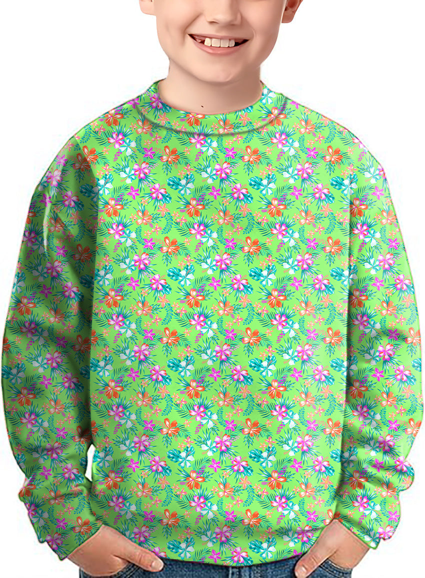 Kids vibrant blossom crewneck pullover with colorful floral pattern