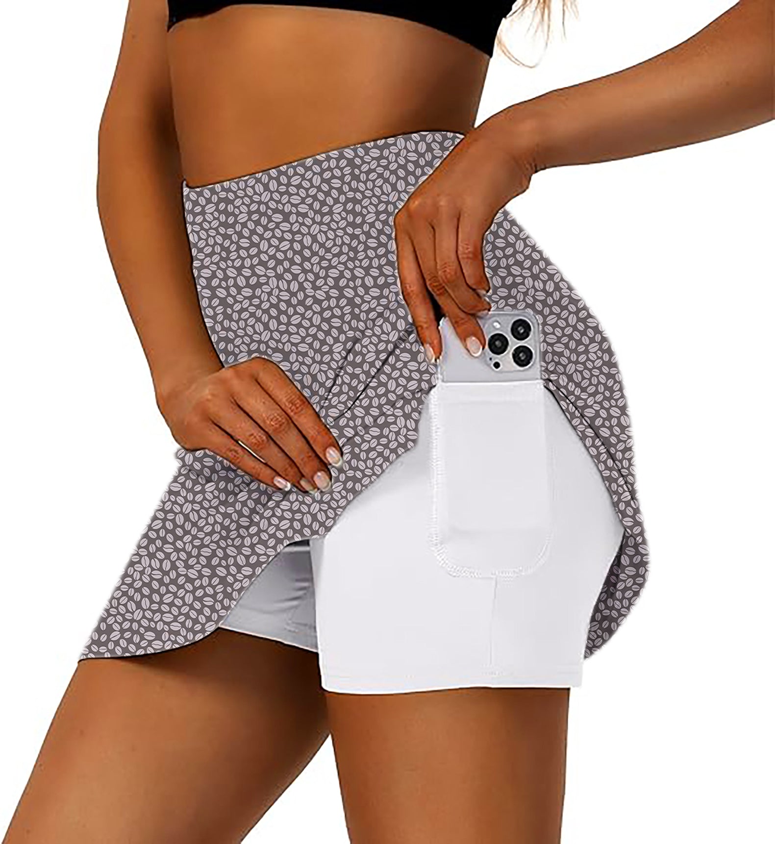 Women's coffee beans golf skirt with inner shorts and phone pocket for custom team uniforms