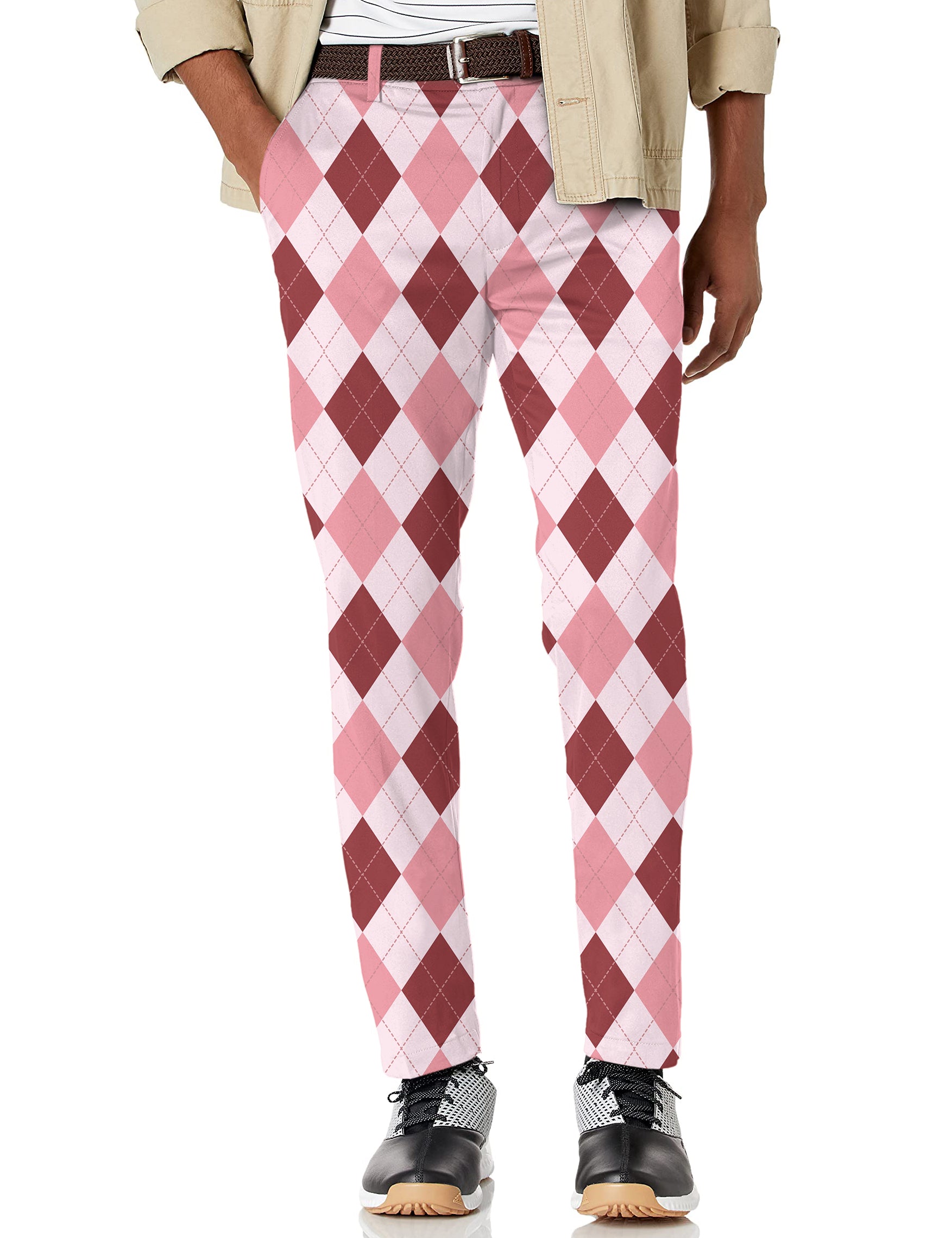 Men's pink Argyle Stretch Golf Pants