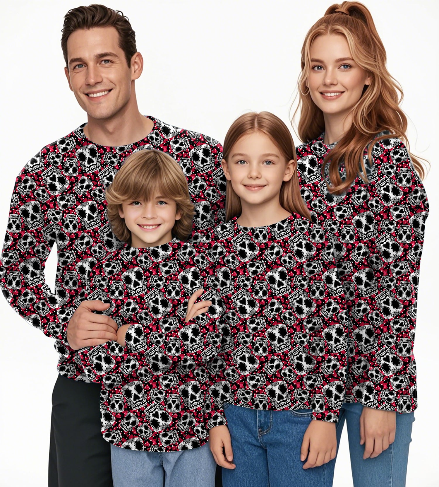 Sugar Skull Pattern Crewneck Pullover Ugly Sweater Men Women boy girl family