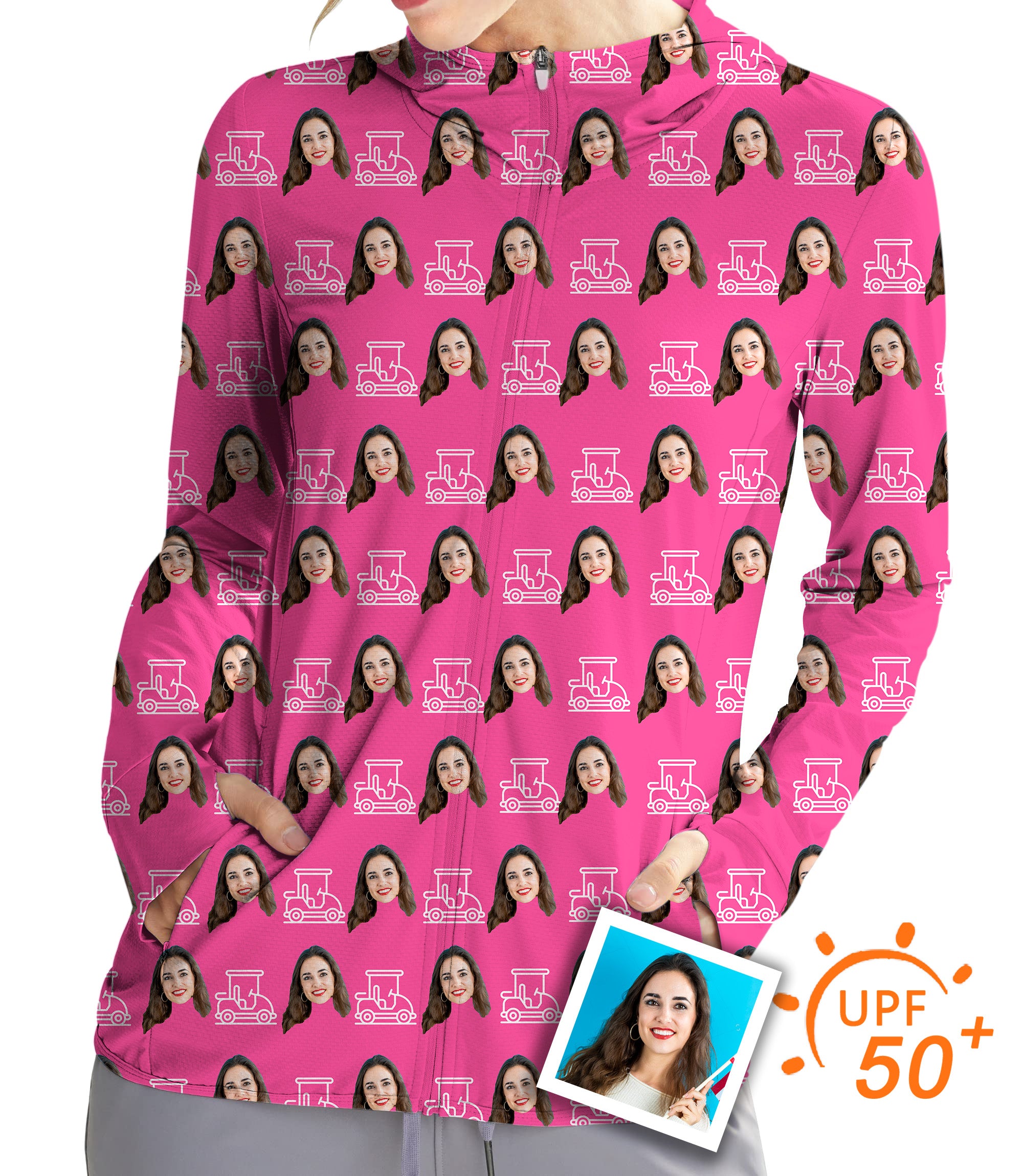 Custom Photo Funny Face Women's Outdoor Golf Sun Protection Slim Fit zipper hoodies Gift