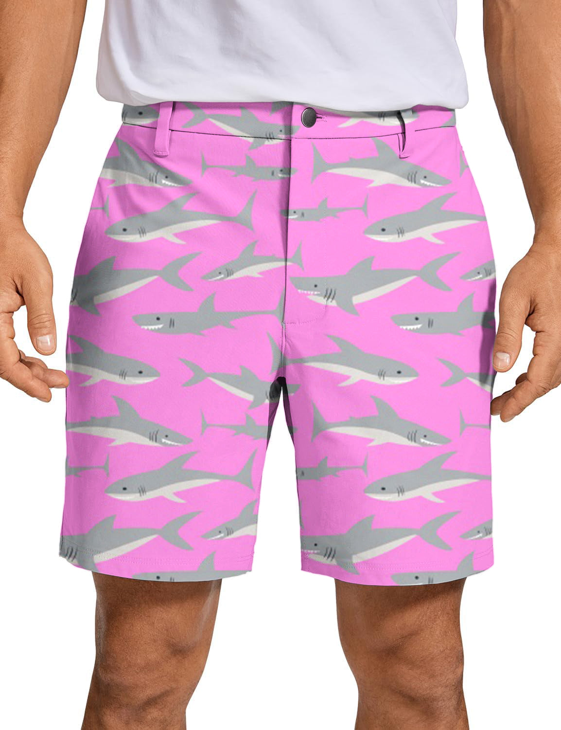 Men Pink Sharks Golf Shorts