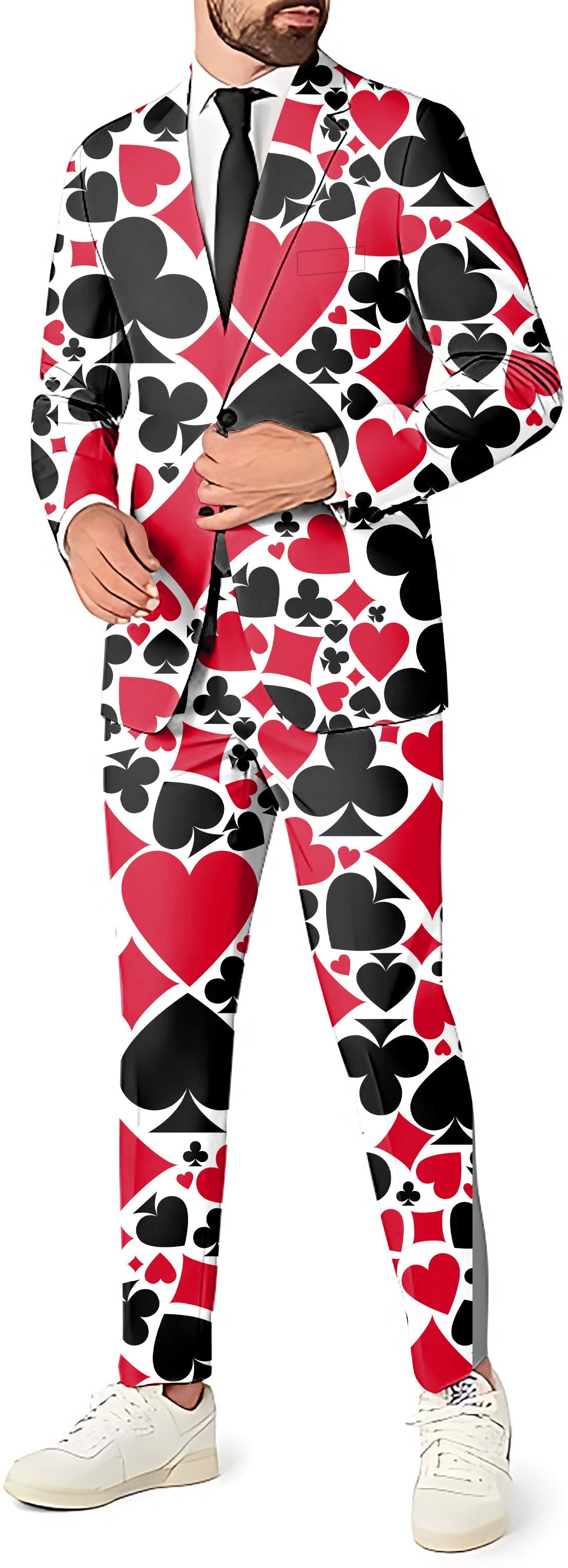 Poker men's party costume suit with card suit print blazer and pants set