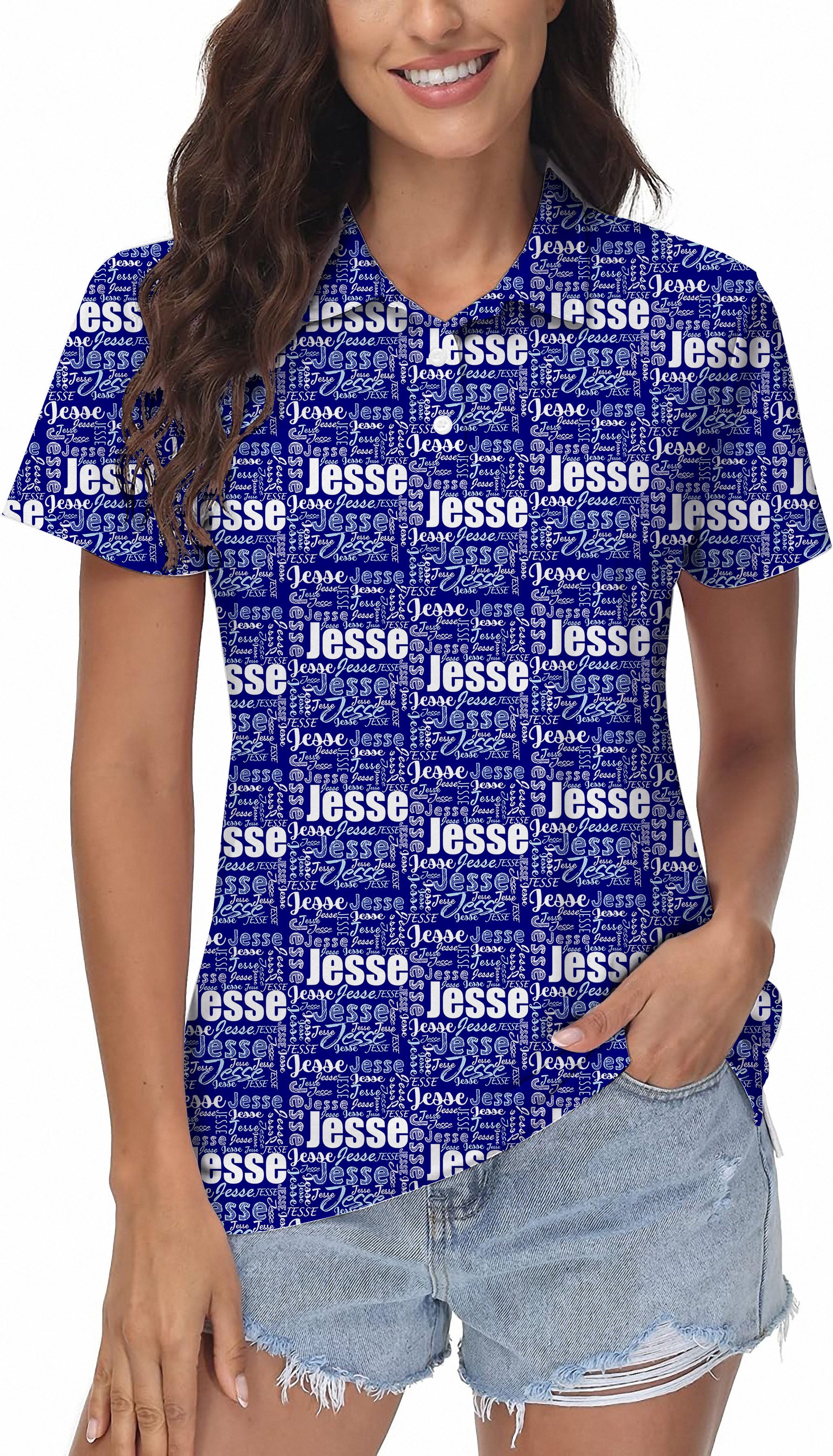 Custom name royal Women's Golf Polo