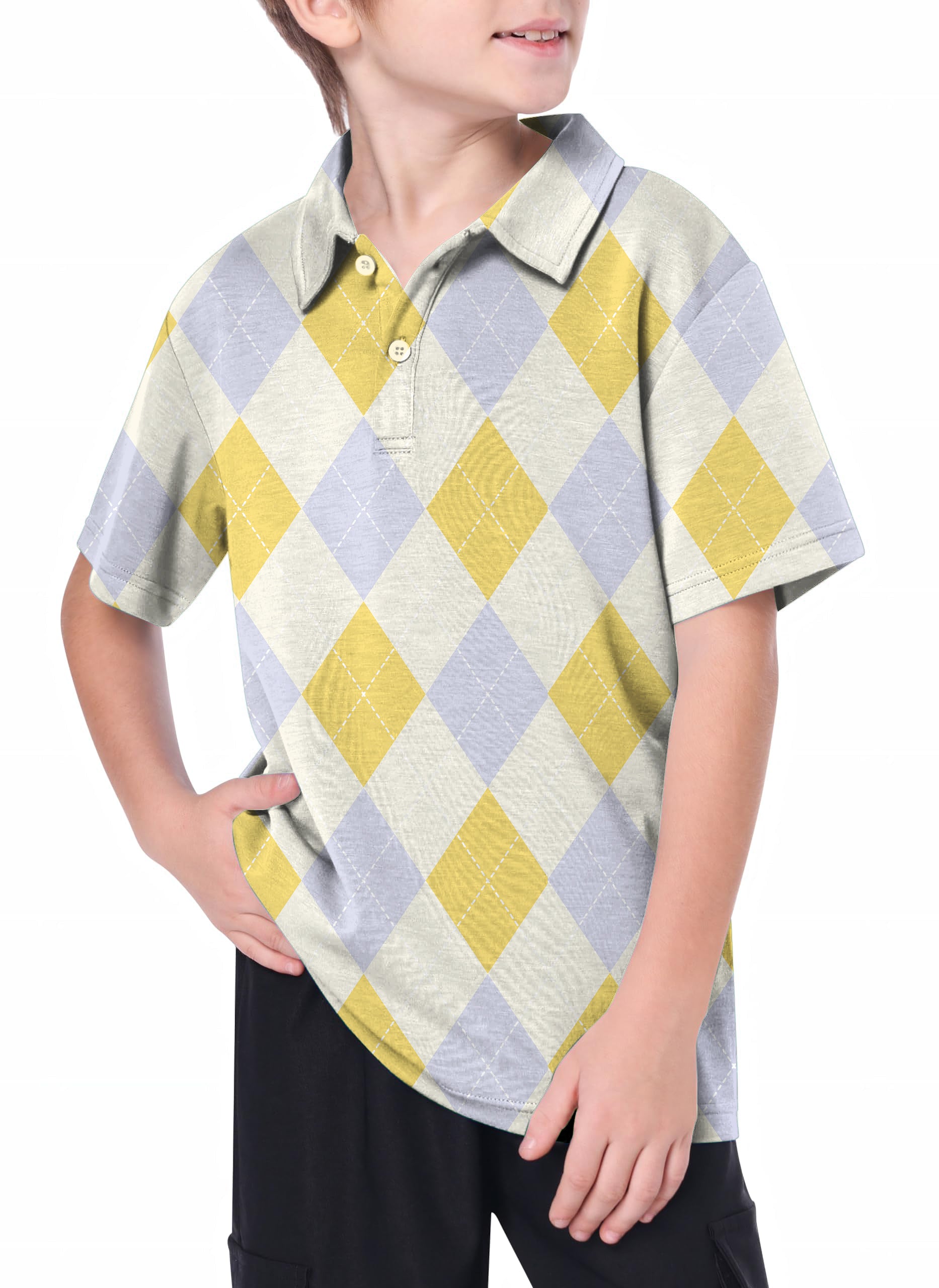 Youth Yollow Argyle Golf Polo