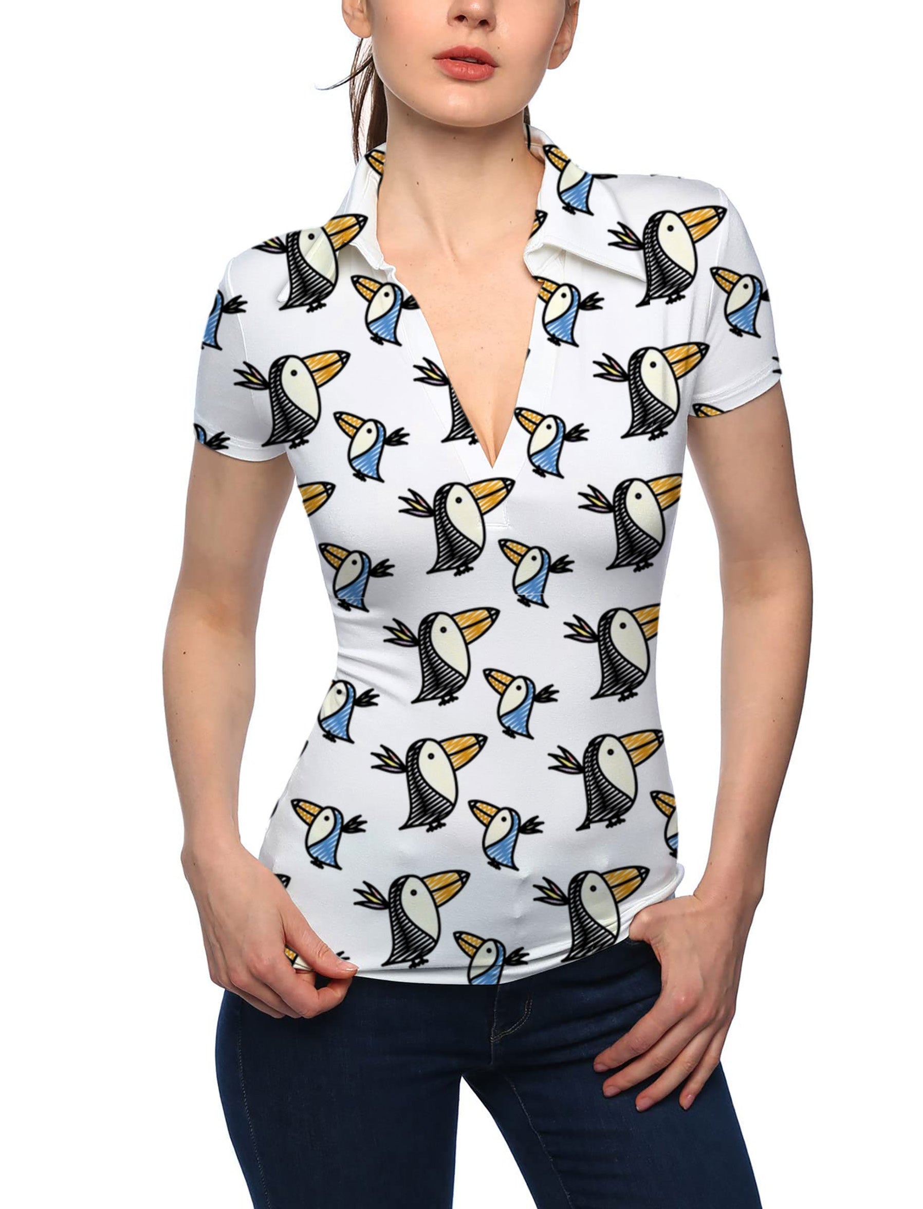 Women's Talking Toucan V Neck Golf Polo