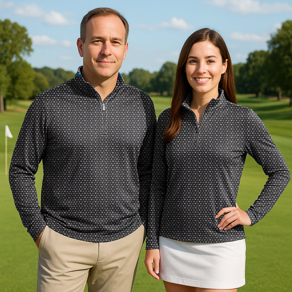 Poker pattern couple golf active 3/4 zip tops with long sleeves on a golf course