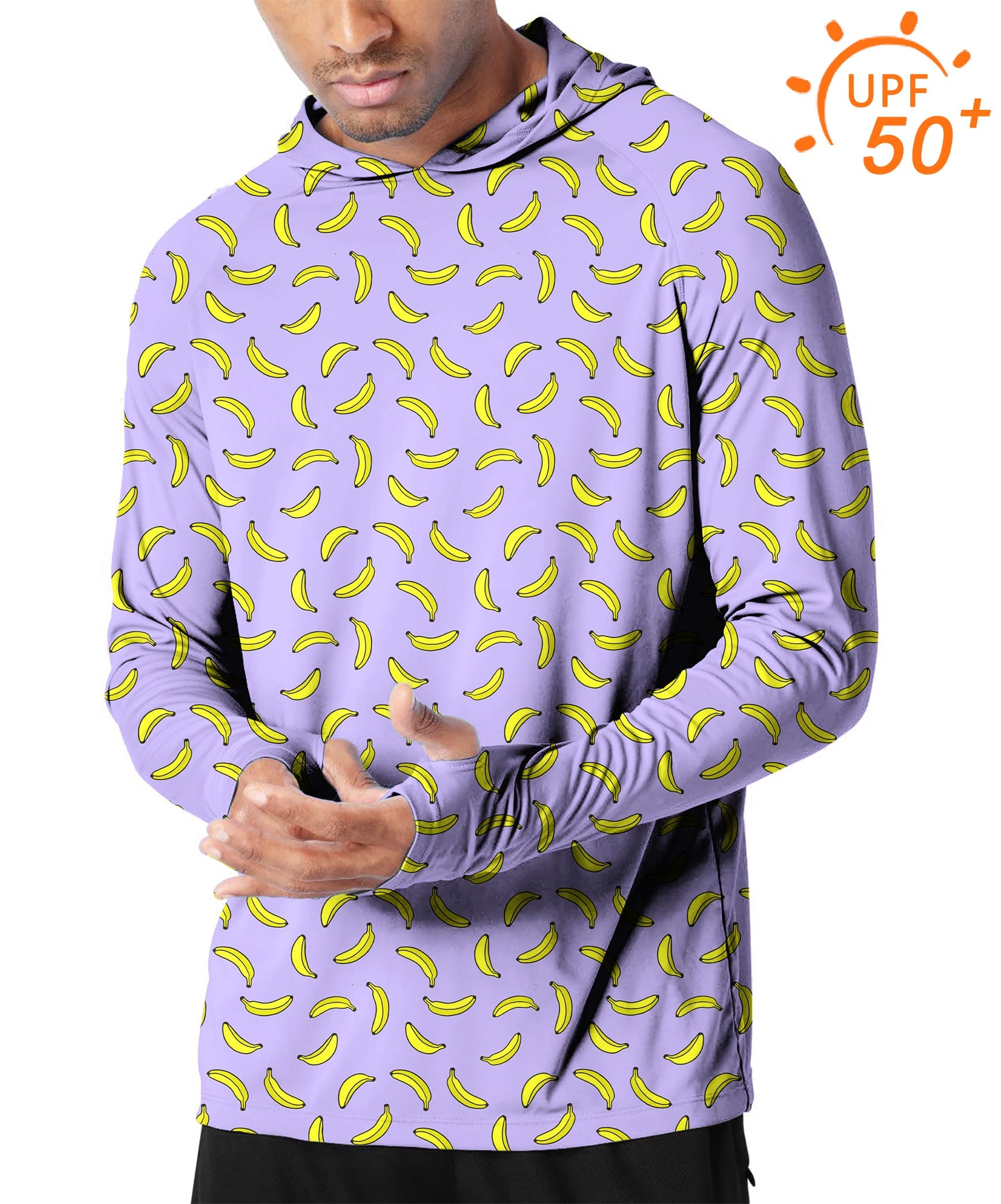 Men's outdoor taro purple banana golf sun protection slim fit hoodie with UPF 50+ UV protection and thumb holes