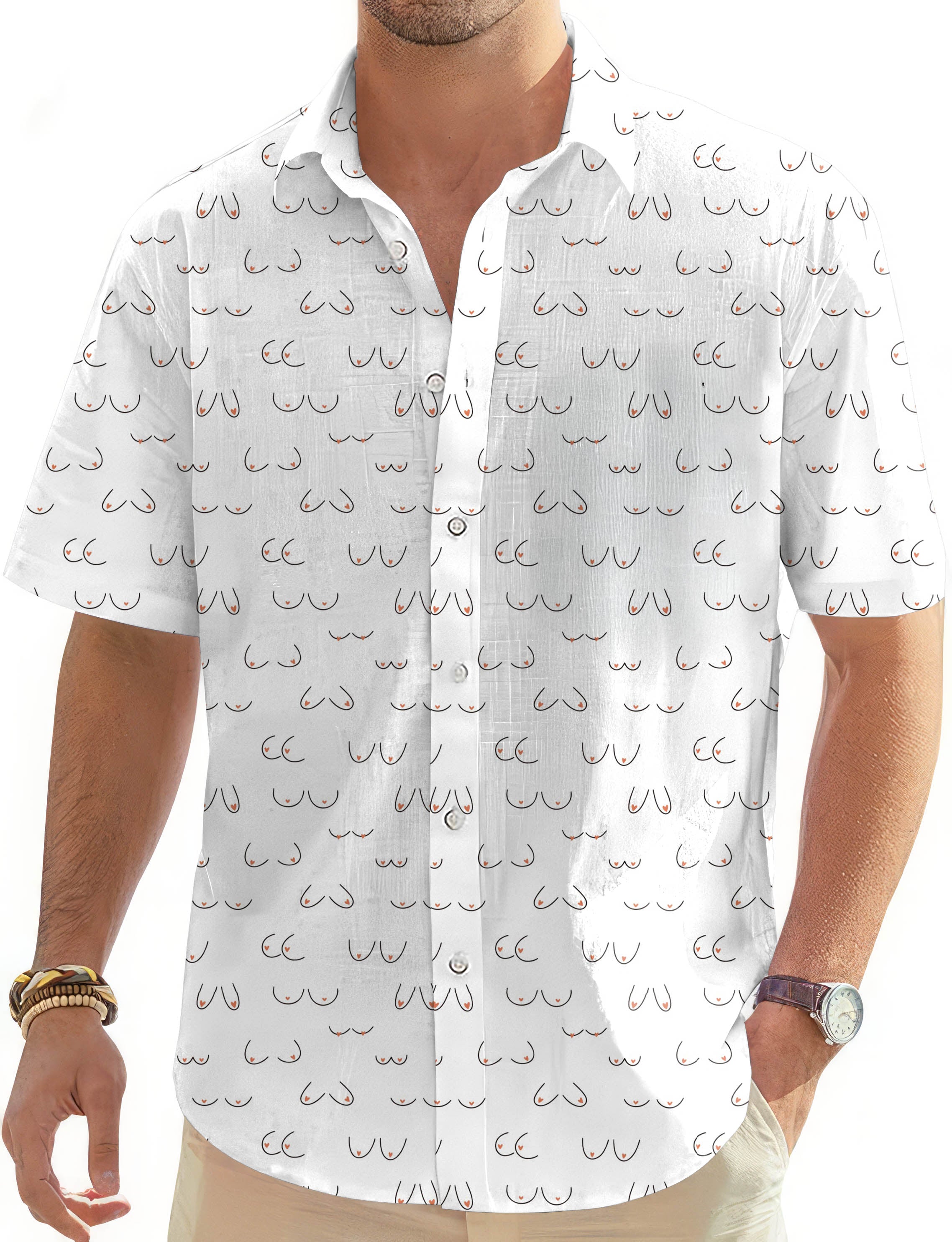 Men's short sleeve button-down Hawaiian shirt with unique pattern and classic collar design