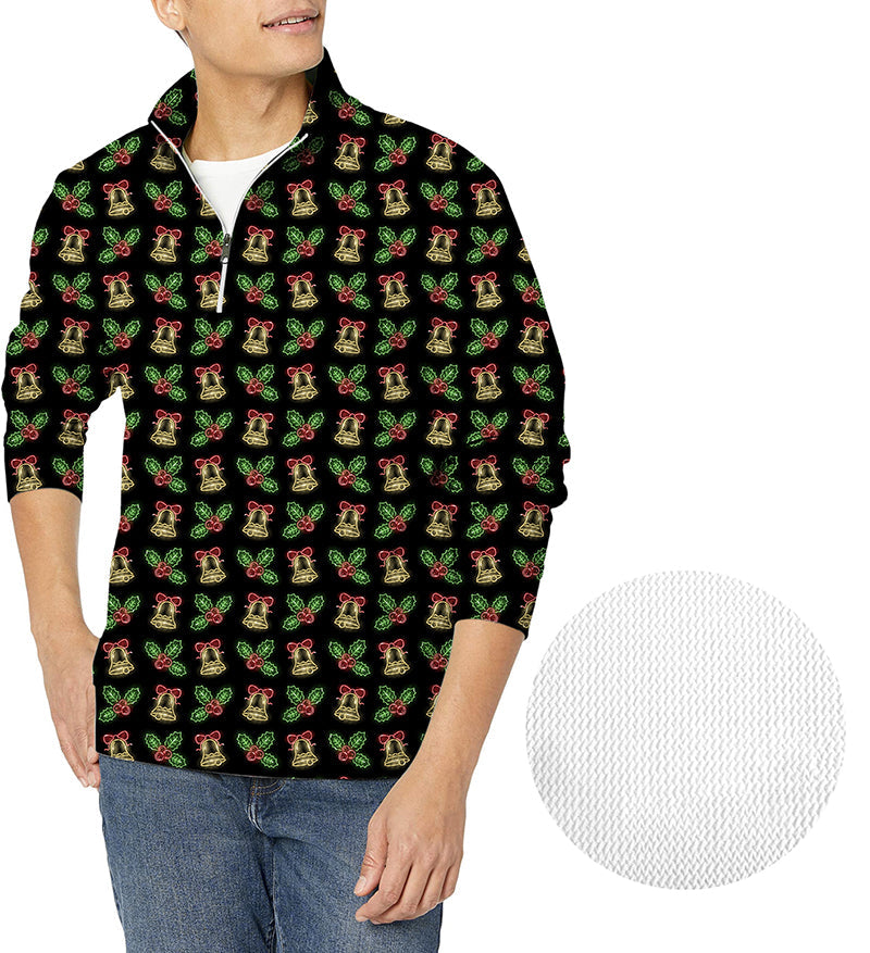 Men's golf waffle zipper pullover with Christmas neon lights pattern and festive holiday design