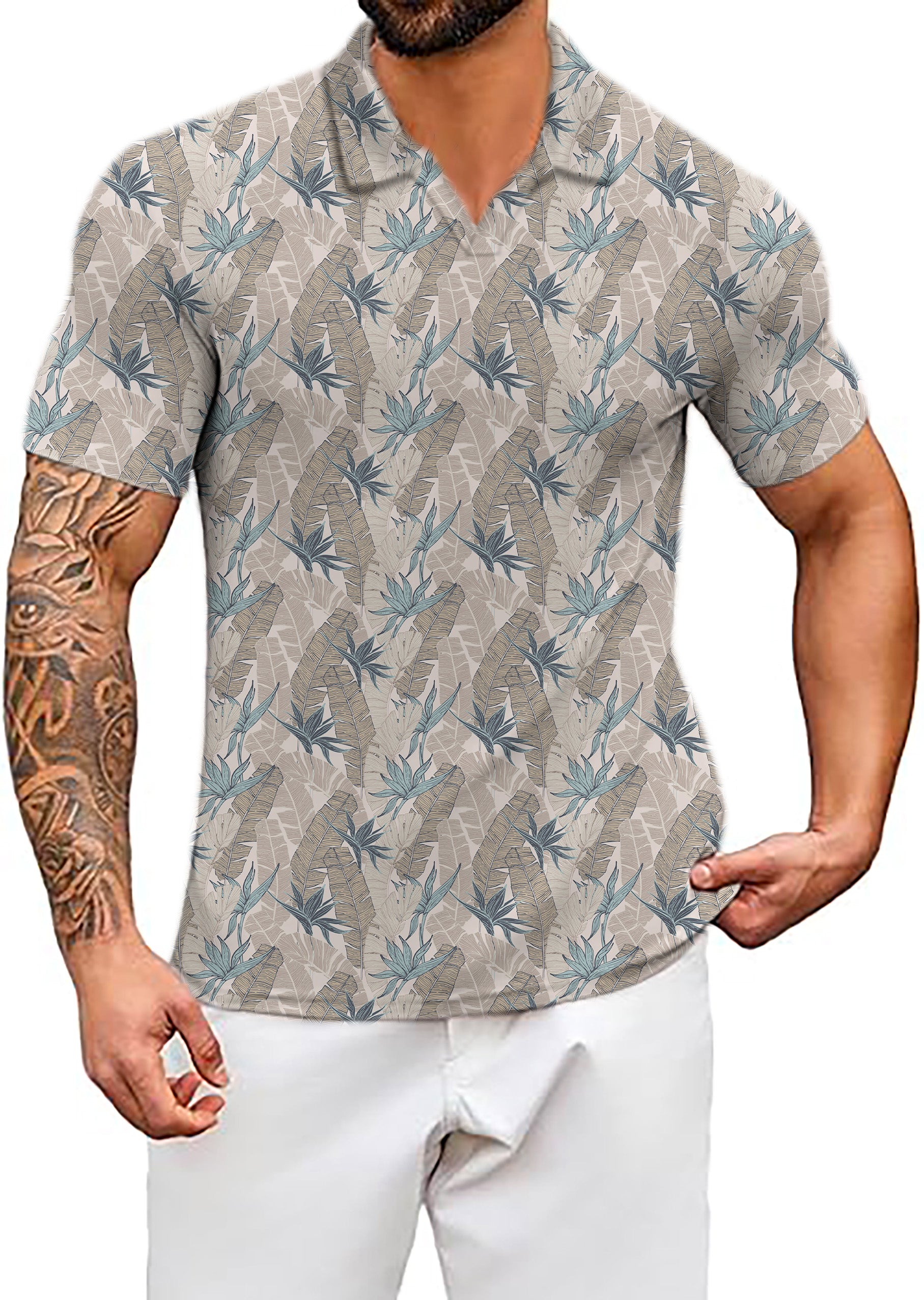 Men's Tropical plants V Neck Golf Polo Shirts