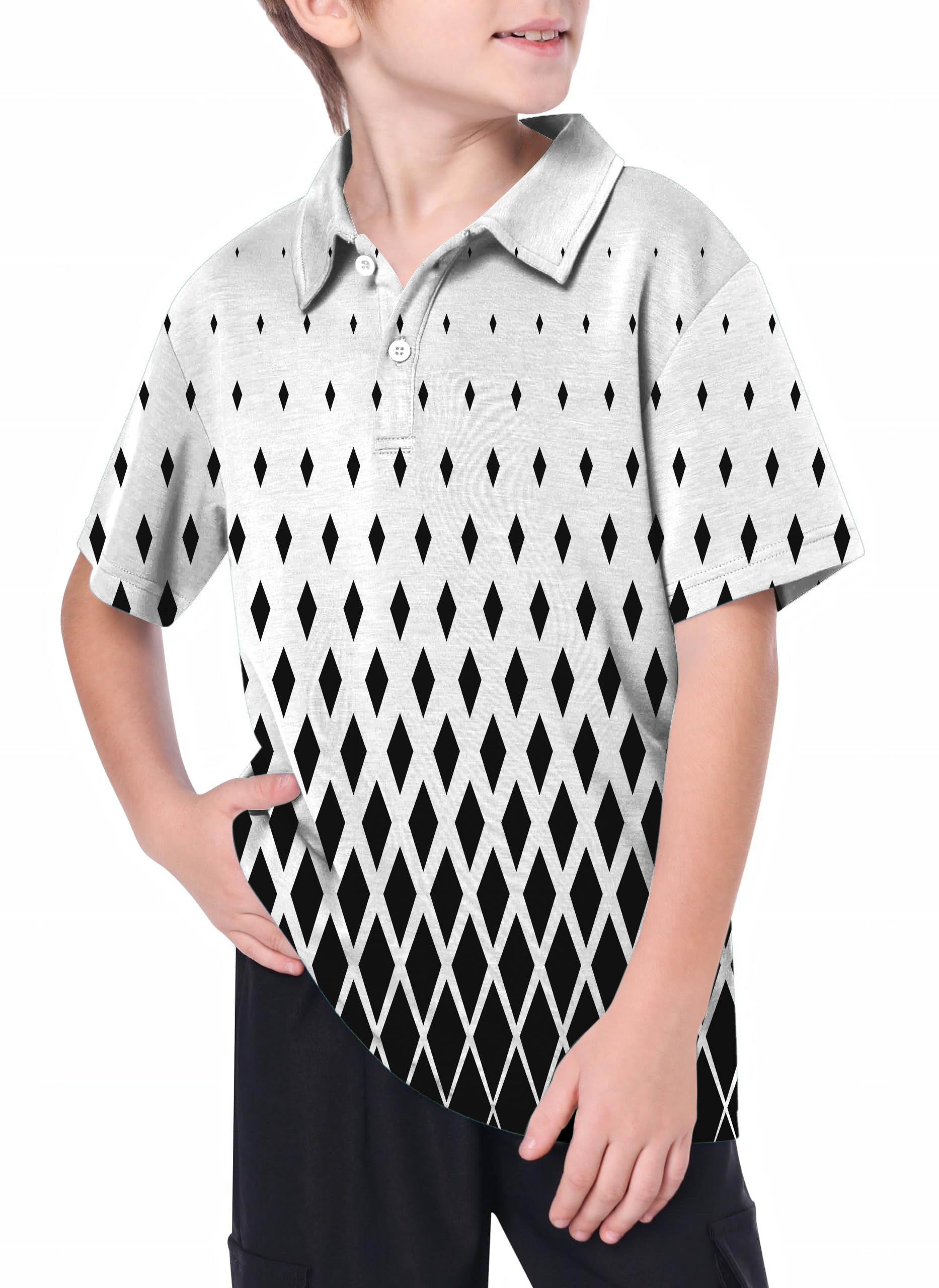 Youth White Black Gradient Golf Polo