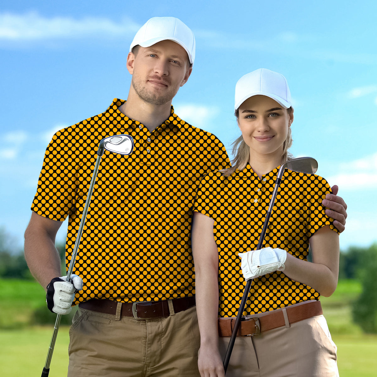 Couple Halloween black and yellow polka dots set Golf Championship Trophy tournament