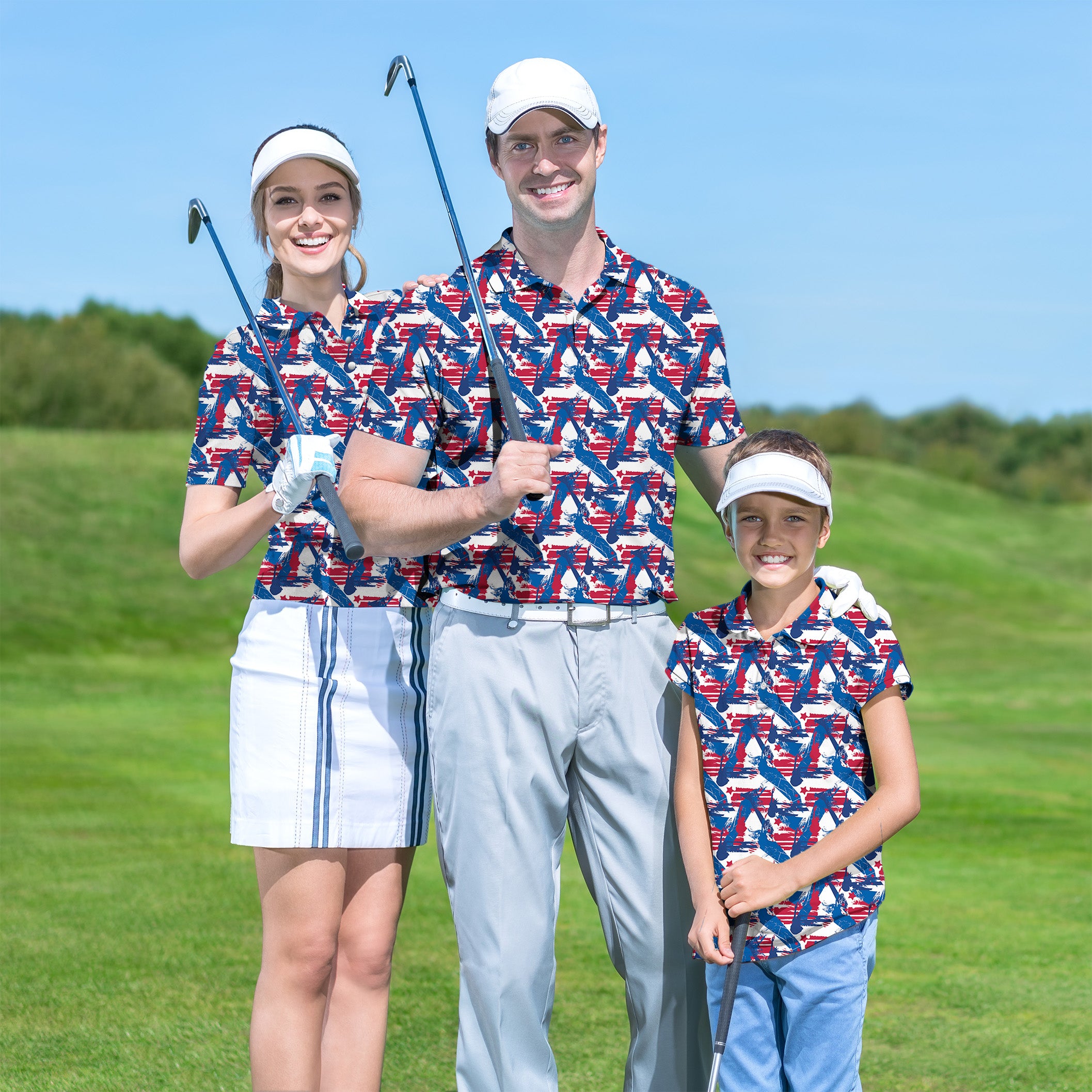 Golf Polo Couple Family set silhouette statue of liberty tournament