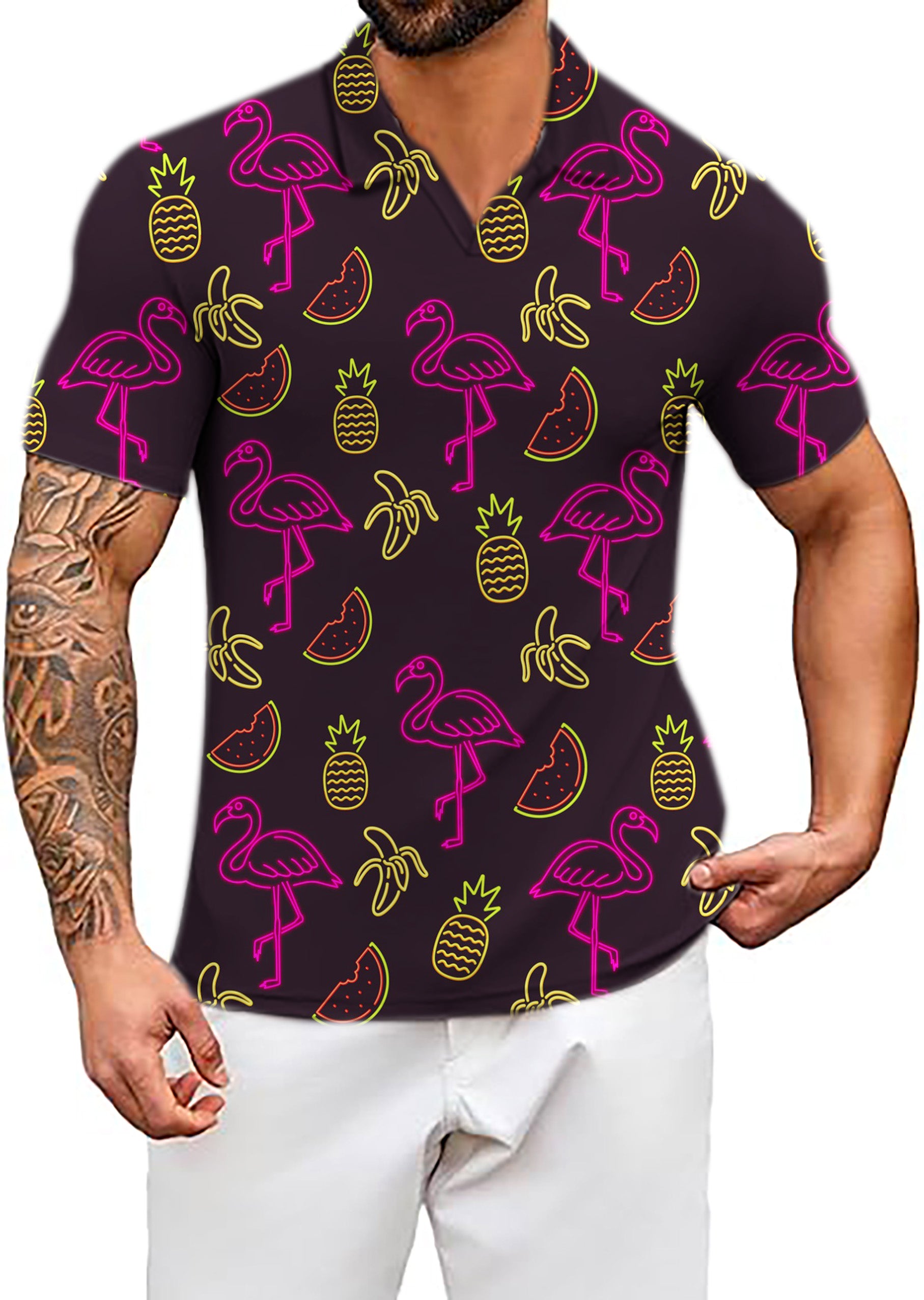 Men's Neon Light Nonsense V Neck Golf Polo Shirts