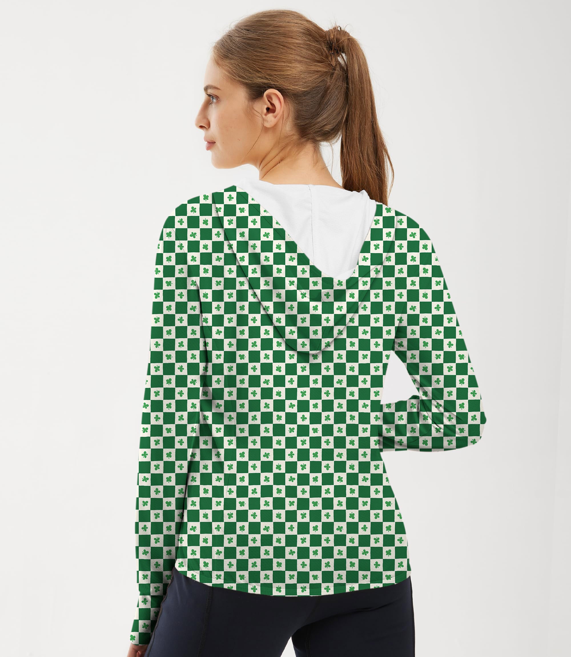 Women's Outdoor Leaf clover St. Patrick's Day Golf Sun Protection Slim Fit zip hoodies