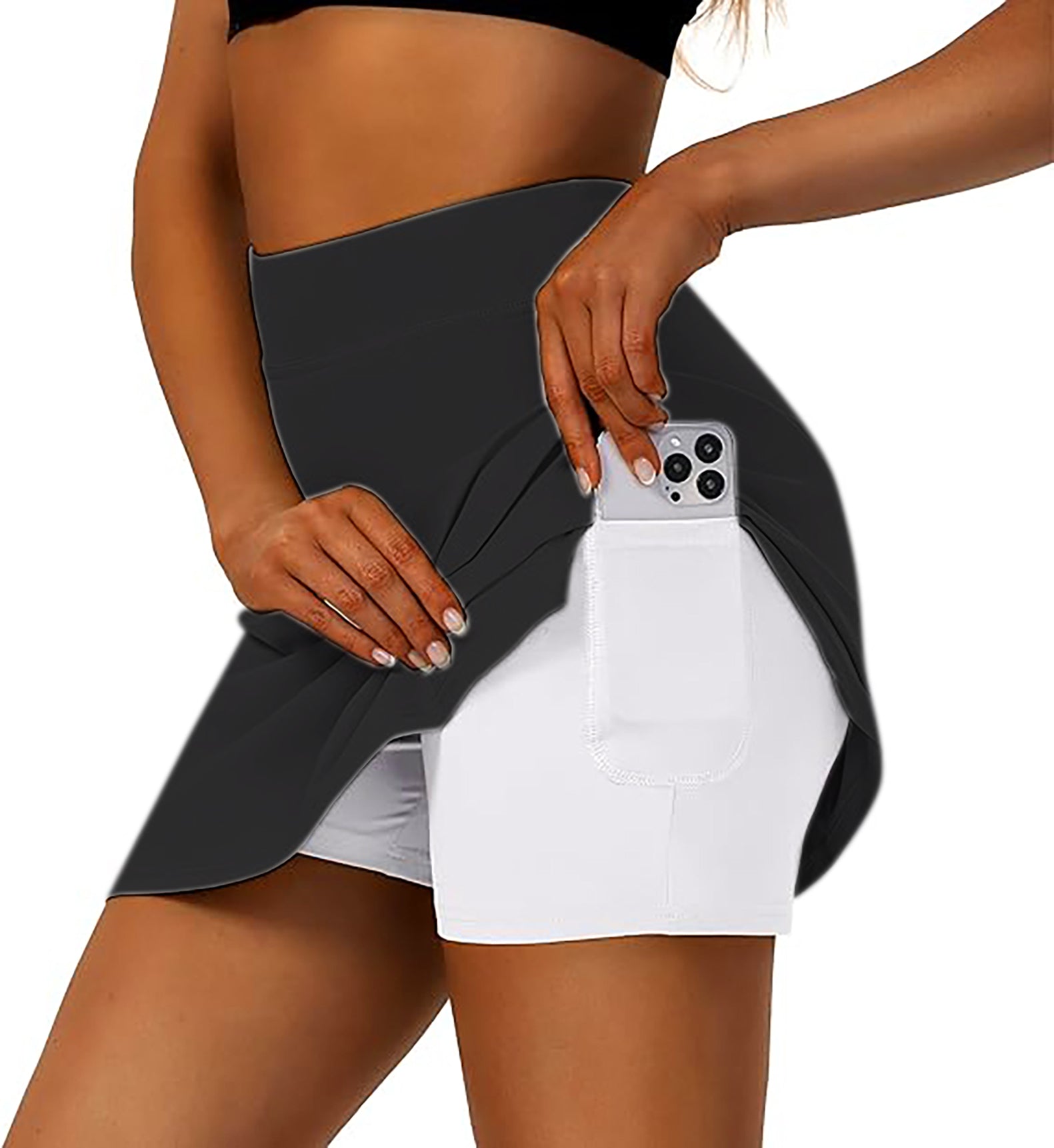 Women's Pumpkin Black Halloween skeleton golf skirt with inner shorts and pocket