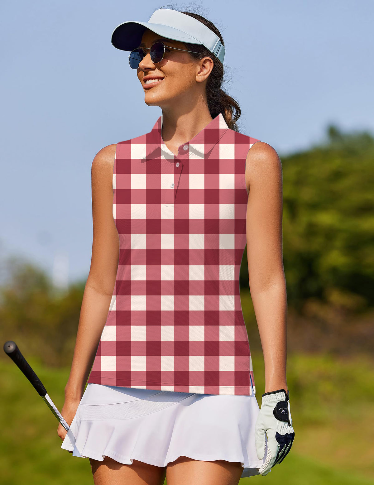 Christmas red checkerboard Women's golf Sleeveless shirt
