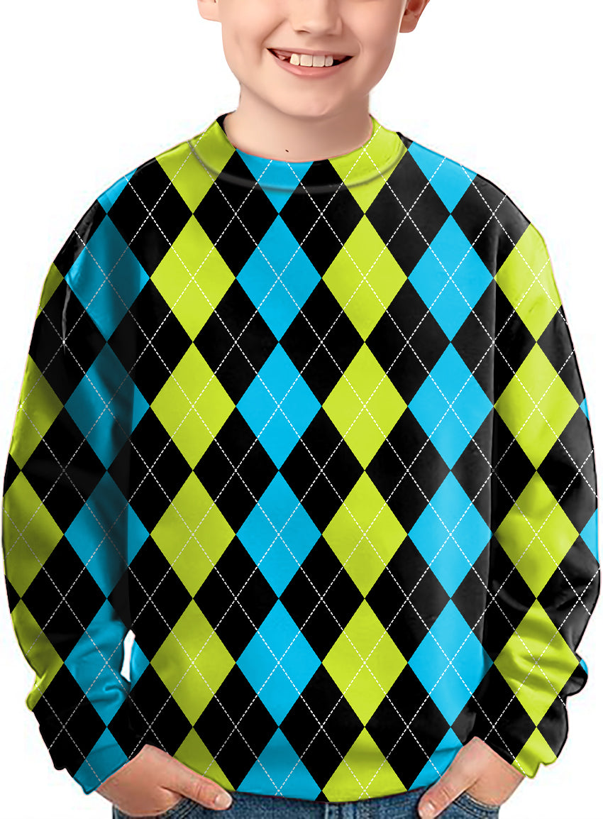 Halloween Black Green Blue Argyle Crewneck Pullover Kids Ugly Sweater