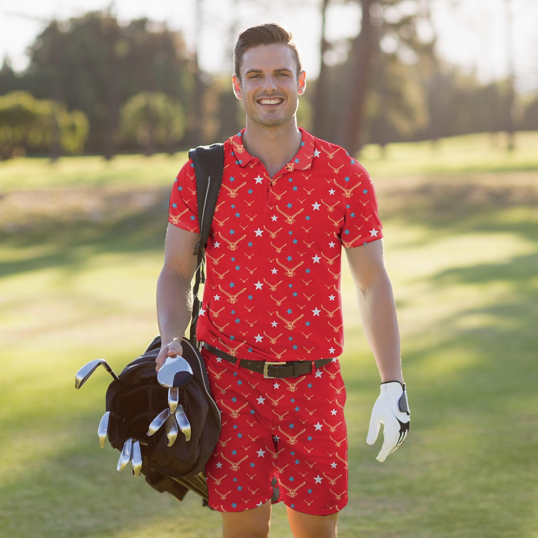 Men's Golf Set limited edition star eagle polo and shorts with four-way stretch and moisture-wicking fabric