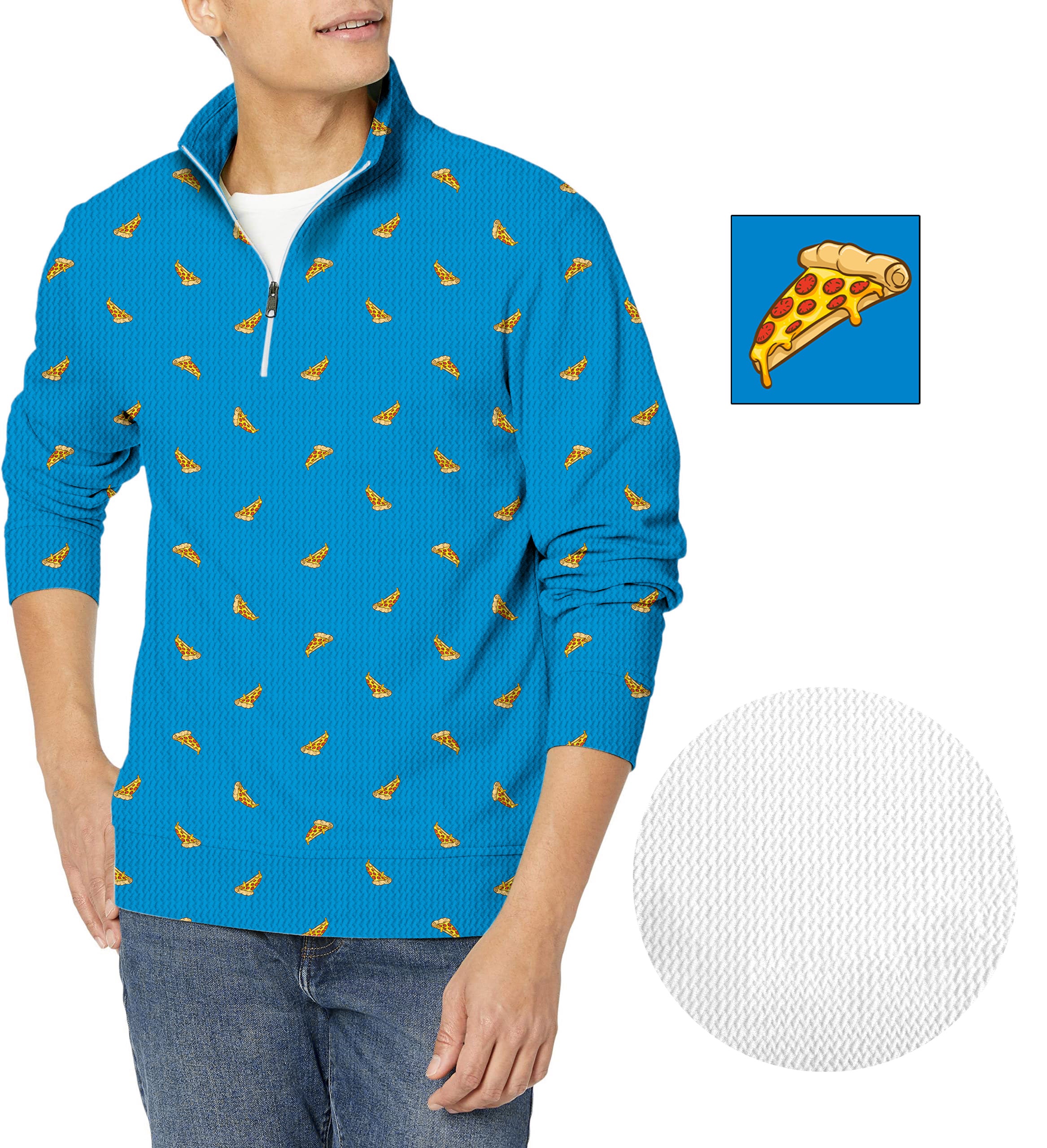 Delicious White Pizza Custom The Background Color Men's Golf Waffle Zipper Pullover