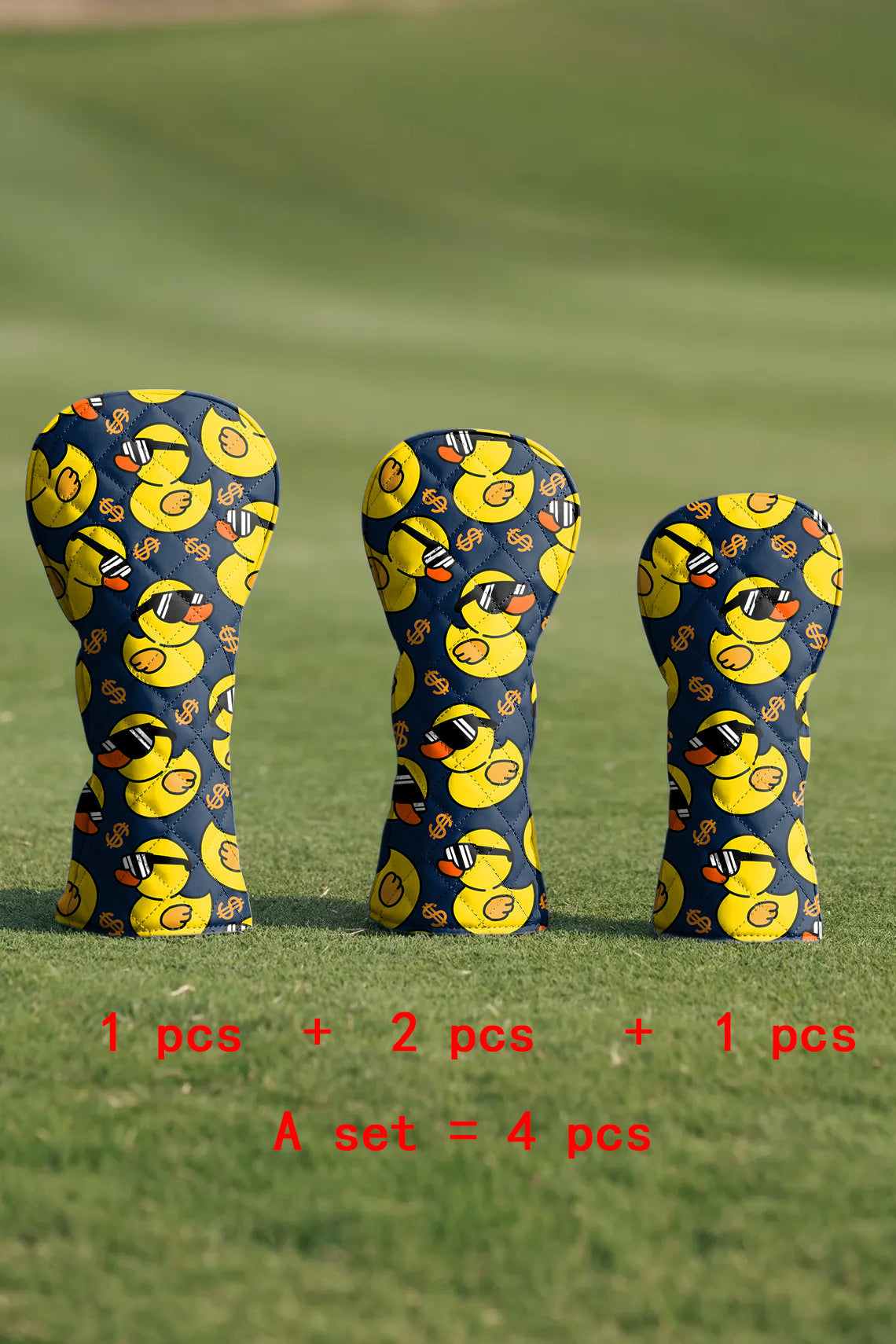 Yellow D duck Quilting Golf Cover Set Digital Printing Sewing The Perfect Gift For Your Favorite Team 4 Pcs Set