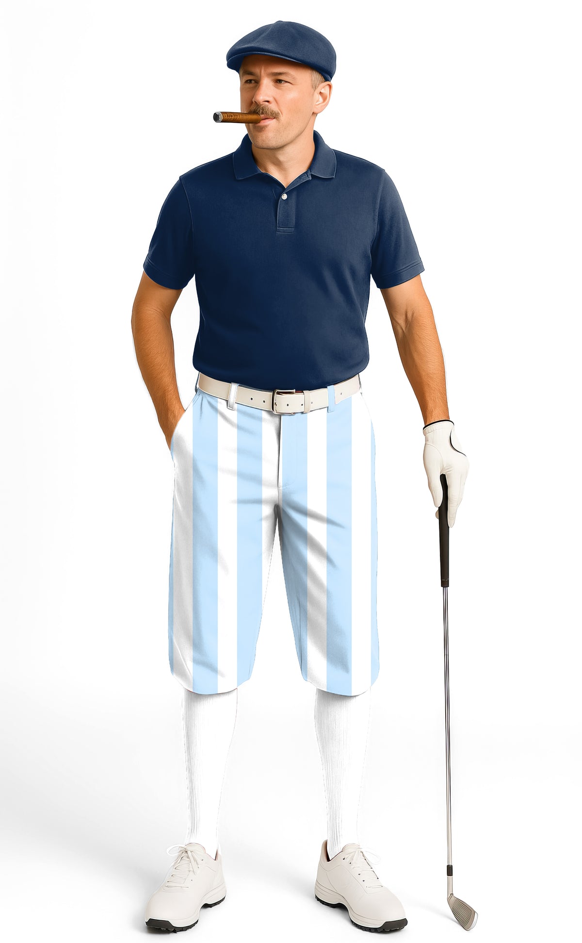 Blue and white vertical stripes Men's Golf Knickers Pants