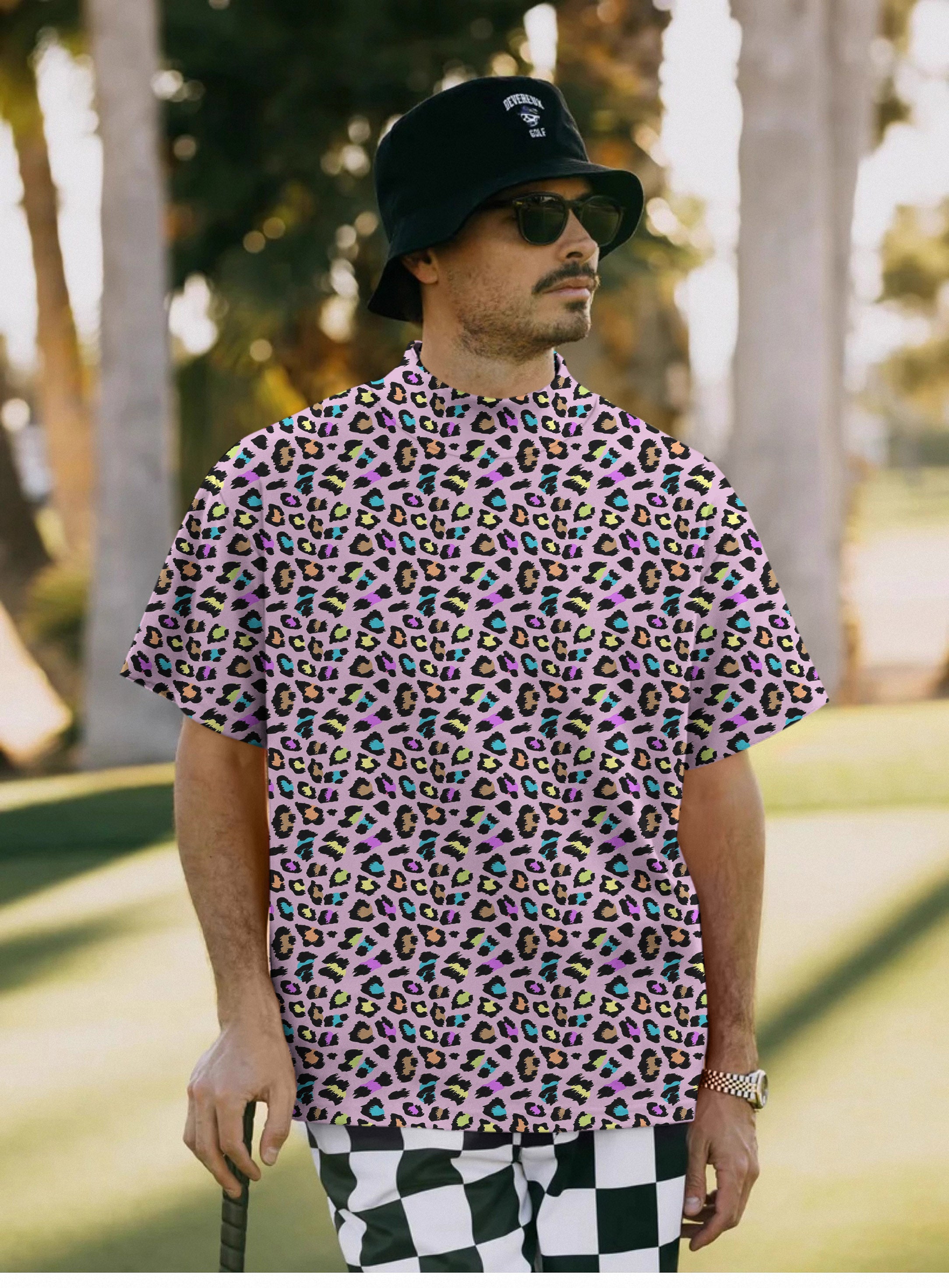 Men's Leopards of color Pullover High neck Long/Short sleeve T-Shirt