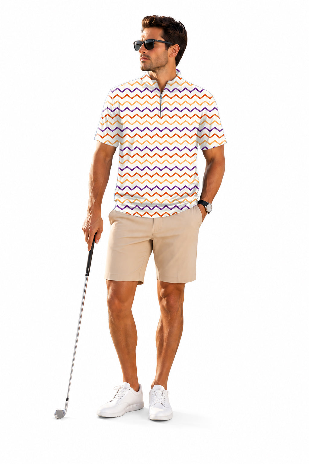 Men's Short Sleeve Quarter Zip Golf Pullover Colorful Halloween Waves