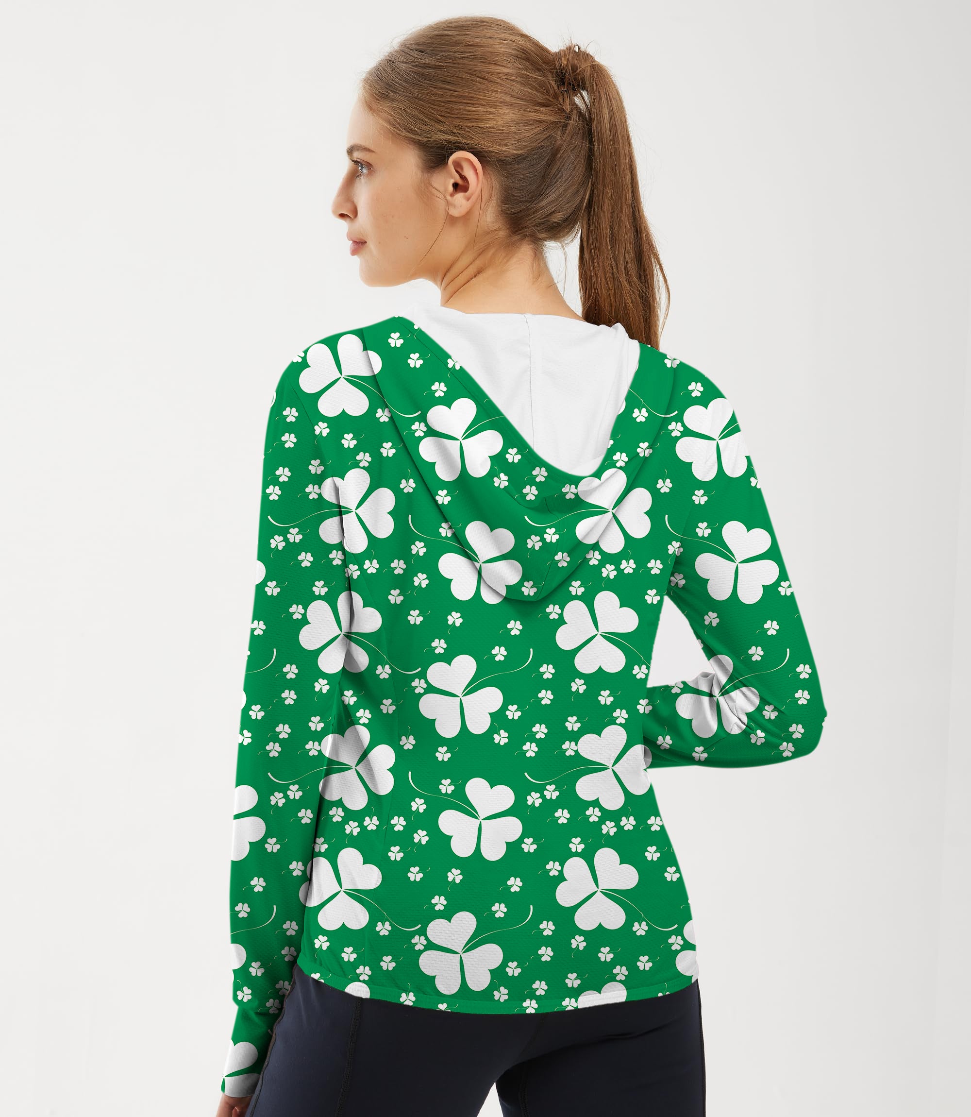Women's Outdoor Leaf clover St. Patrick's Day Golf Sun Protection Slim Fit zip hoodies