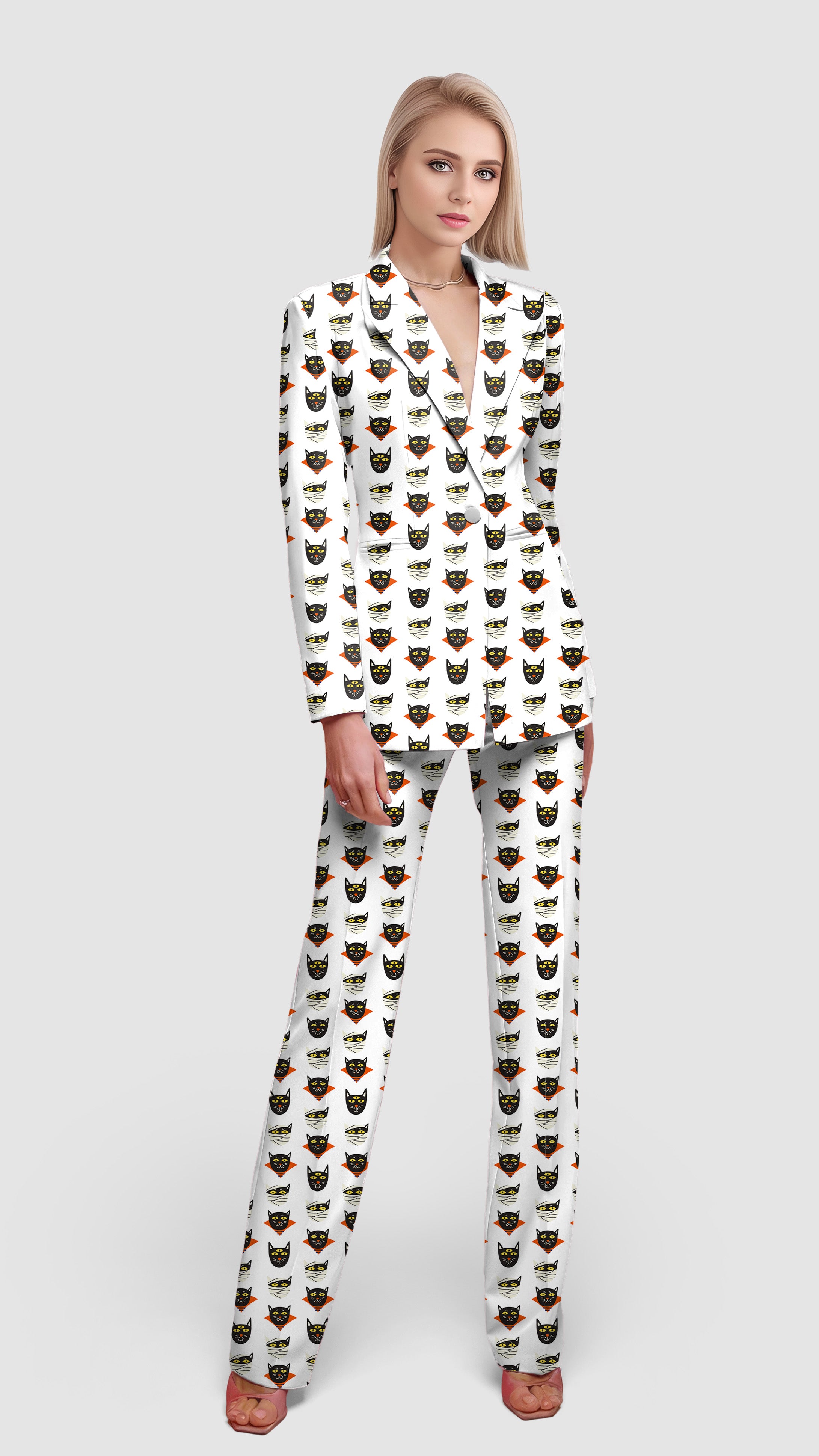 Halloween Mummy Cat Custom The Background Color Women's Blazer Casual Work Office Blazer Suit set