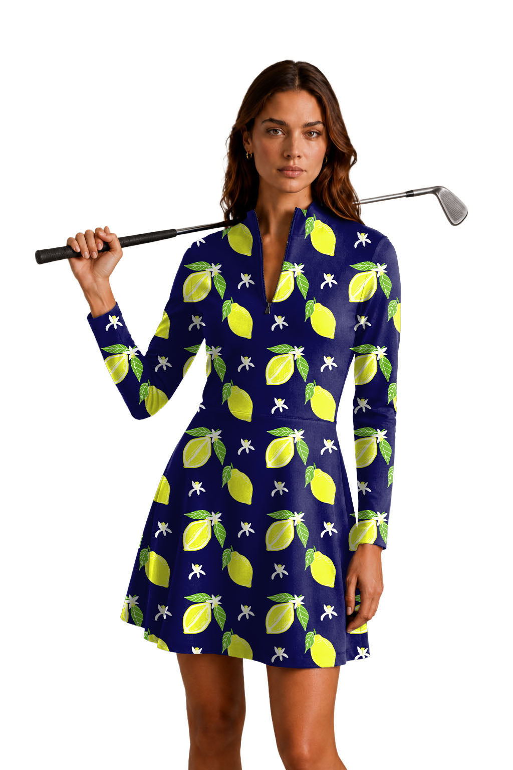 Zesty lemon Women's Golf Long Sleeve Zipper Dresses Comes with separate matching shorts