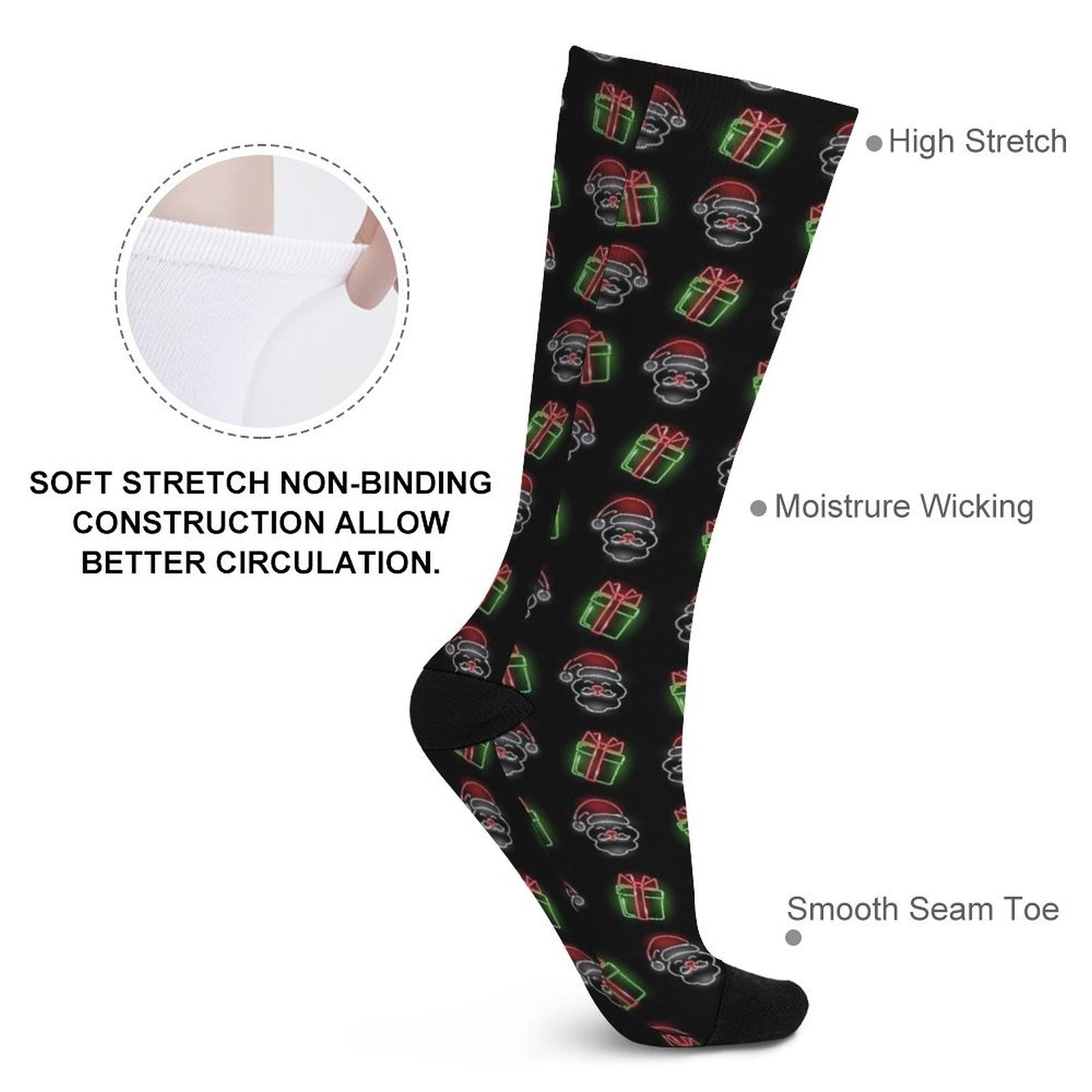 Neon Santa's Gifts Prined socks Gifts for Men Women