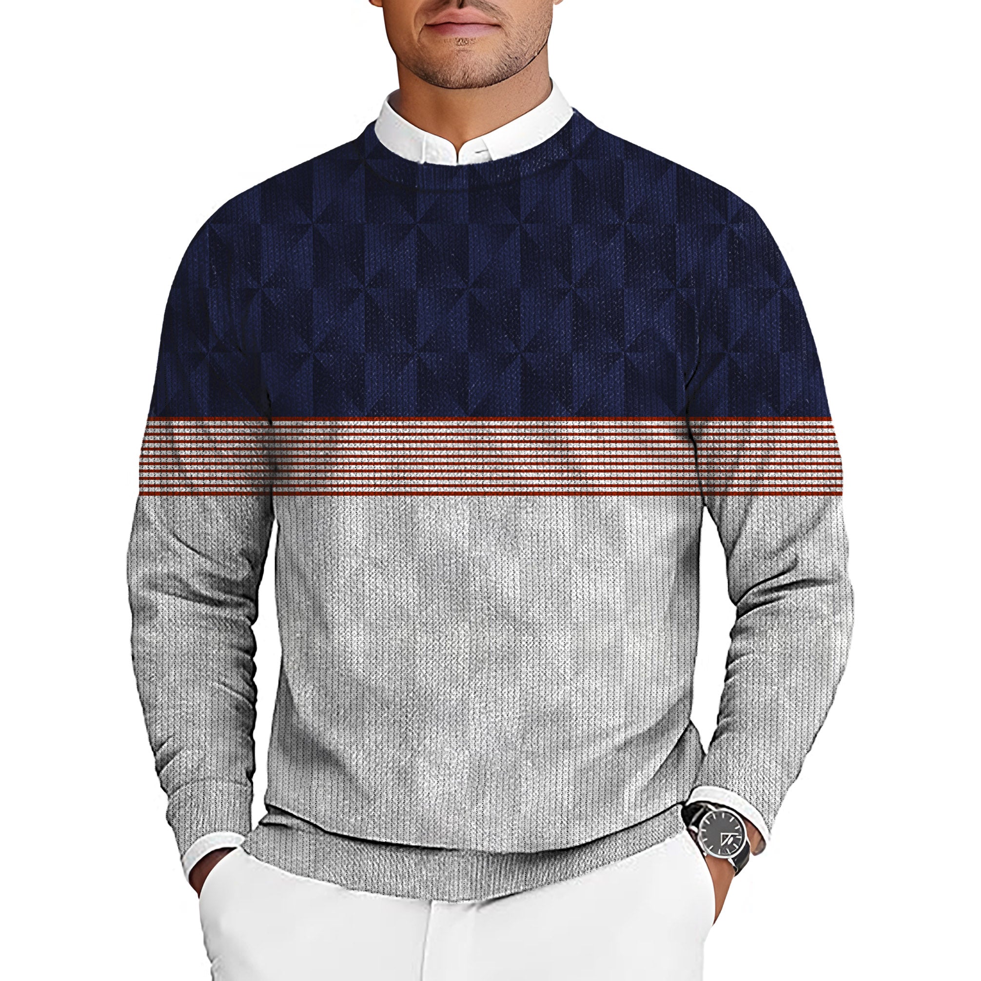 Stripe Splicing Custom Sport Team Competition Uniforms Men's Golf Crewneck Pullover Sweaters Ugly Sweater