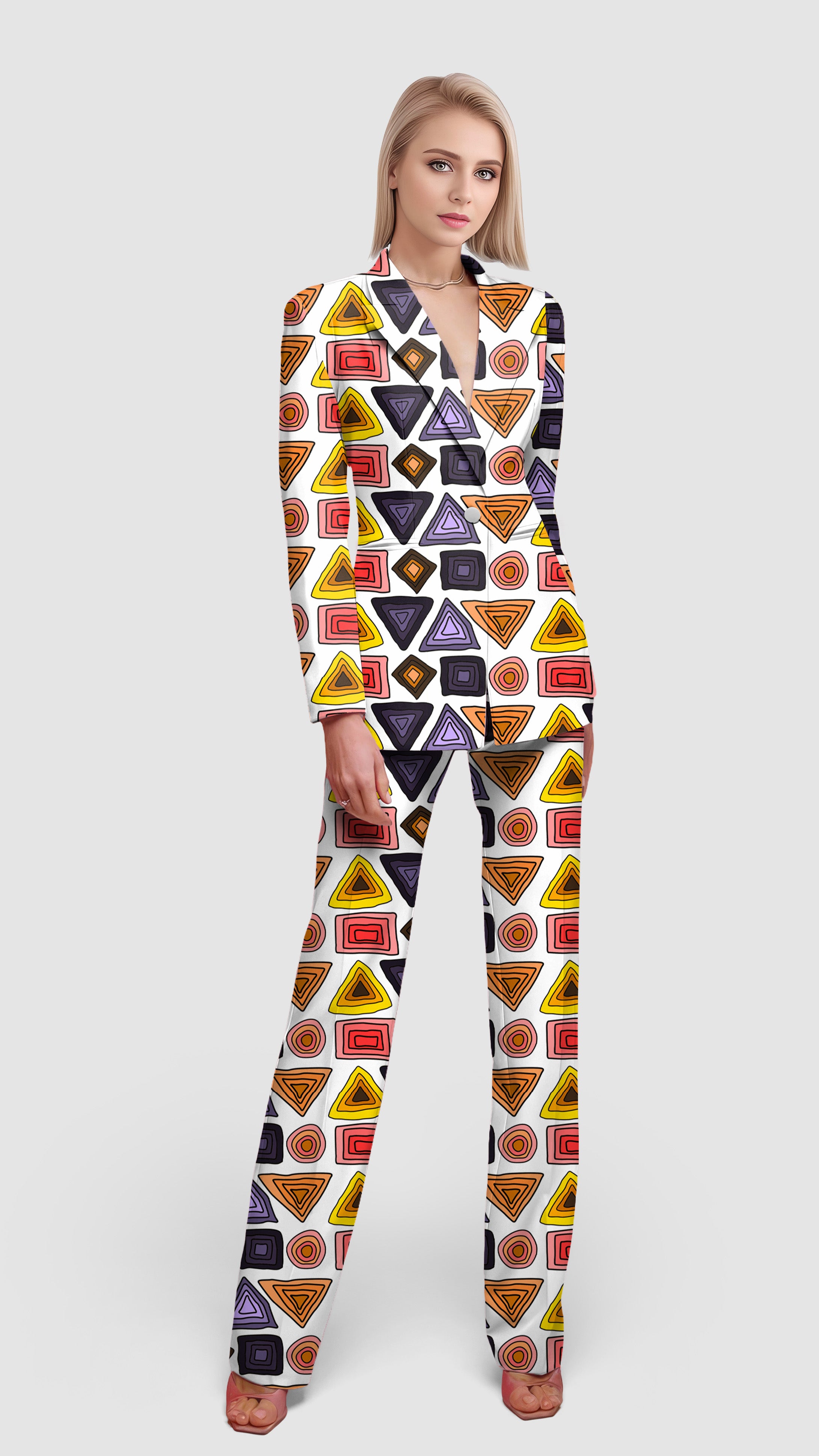 colorfull triangle tribal Women's Blazer Casual Work Office Blazer Suit set