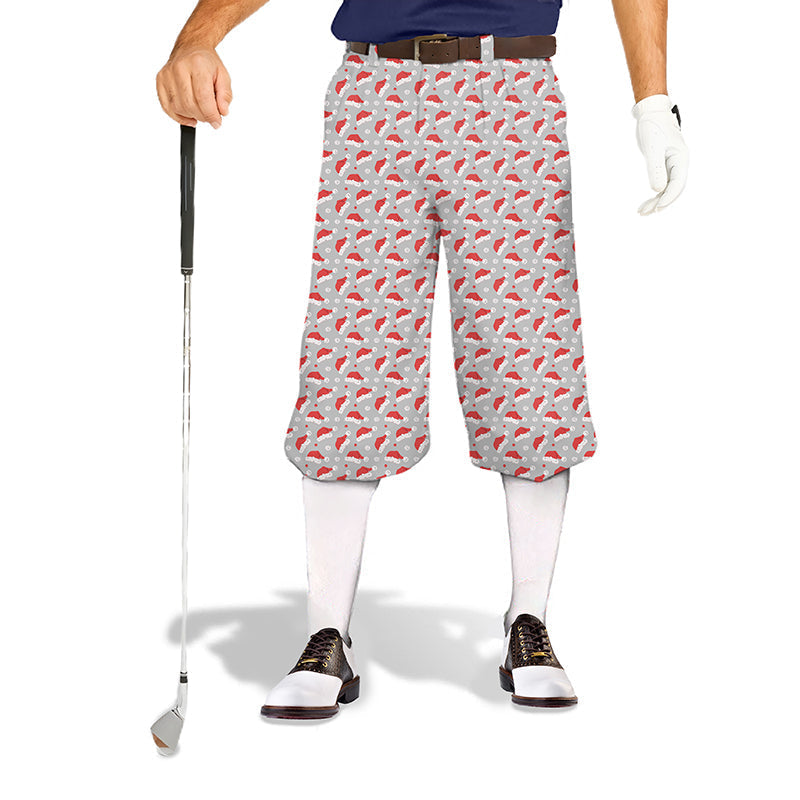 Men's golf knickers with Christmas pompom hat pattern, wrinkle-resistant, breathable, and adjustable Velcro design