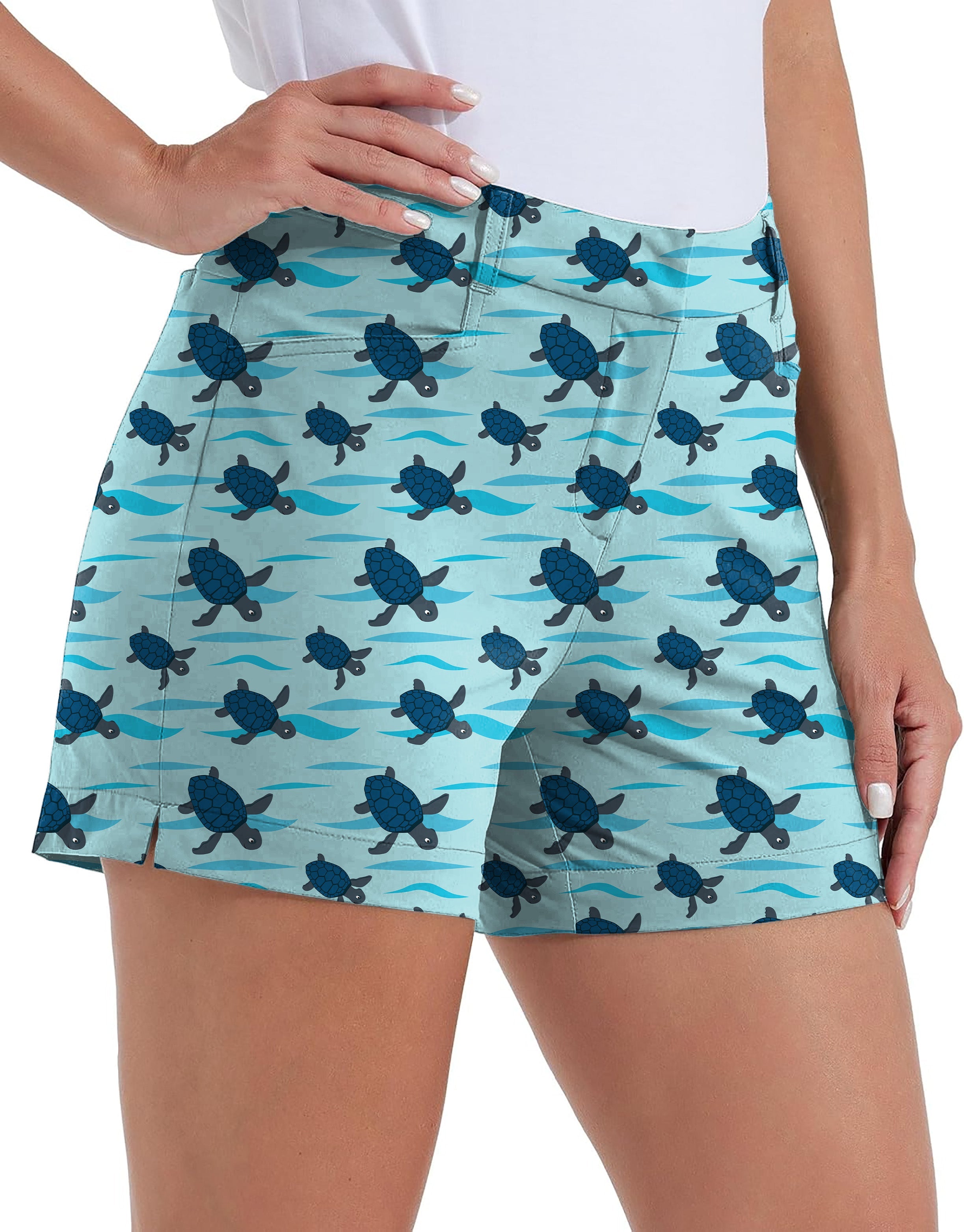 Turtle Time Polo women's quick-drying outdoor casual shorts with turtle print and pockets