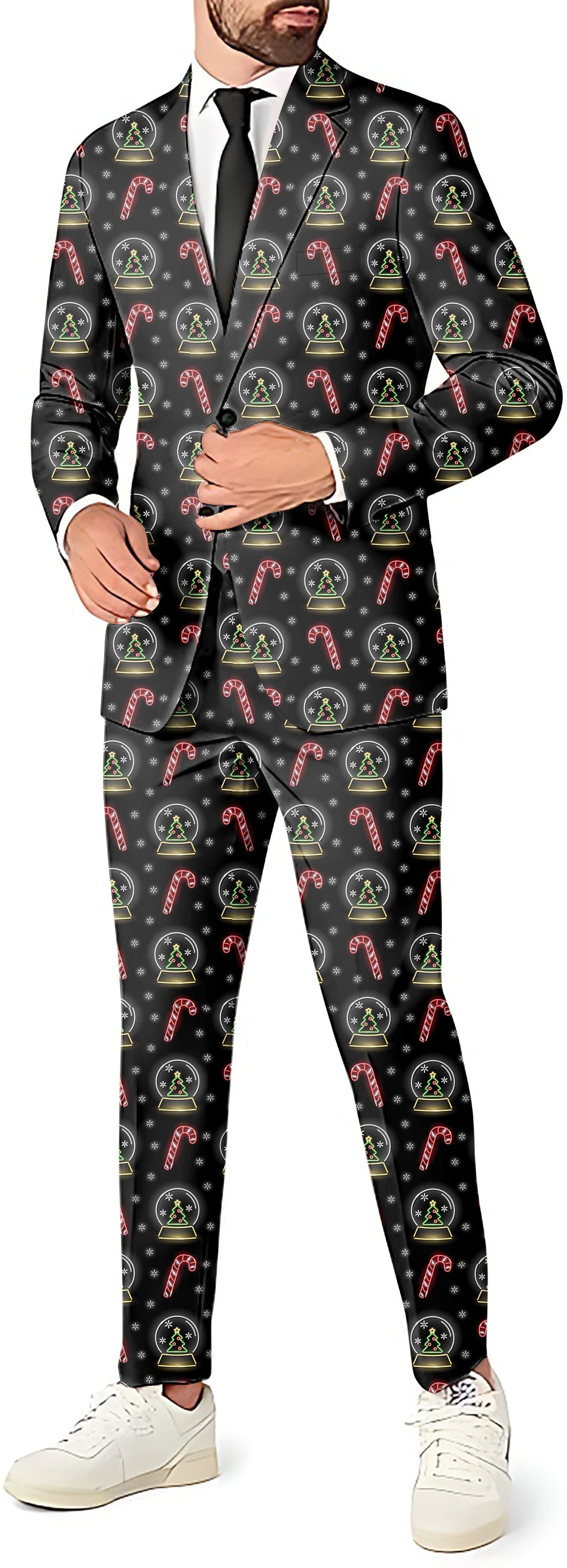 Neon Candy Canes Men's party suit with blazer, pants, and vest in slim fit design