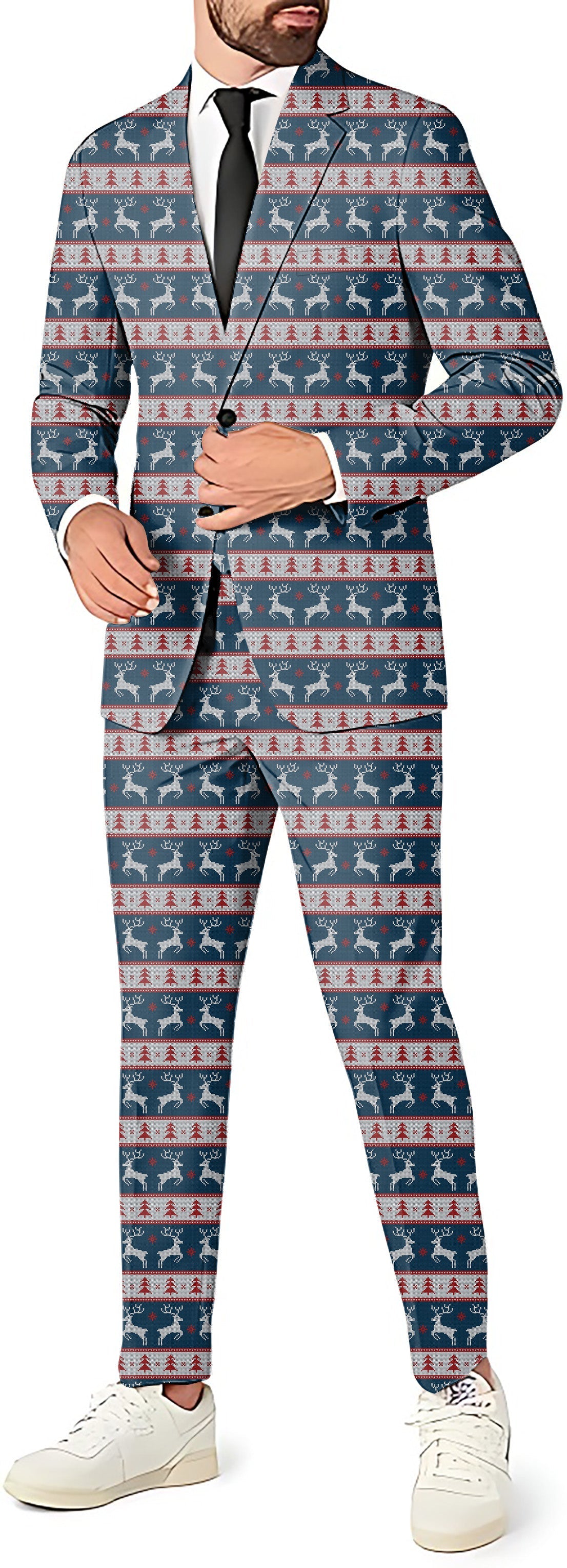 Men's Christmas sweater-themed party suit with blazer, vest, and pants in festive design