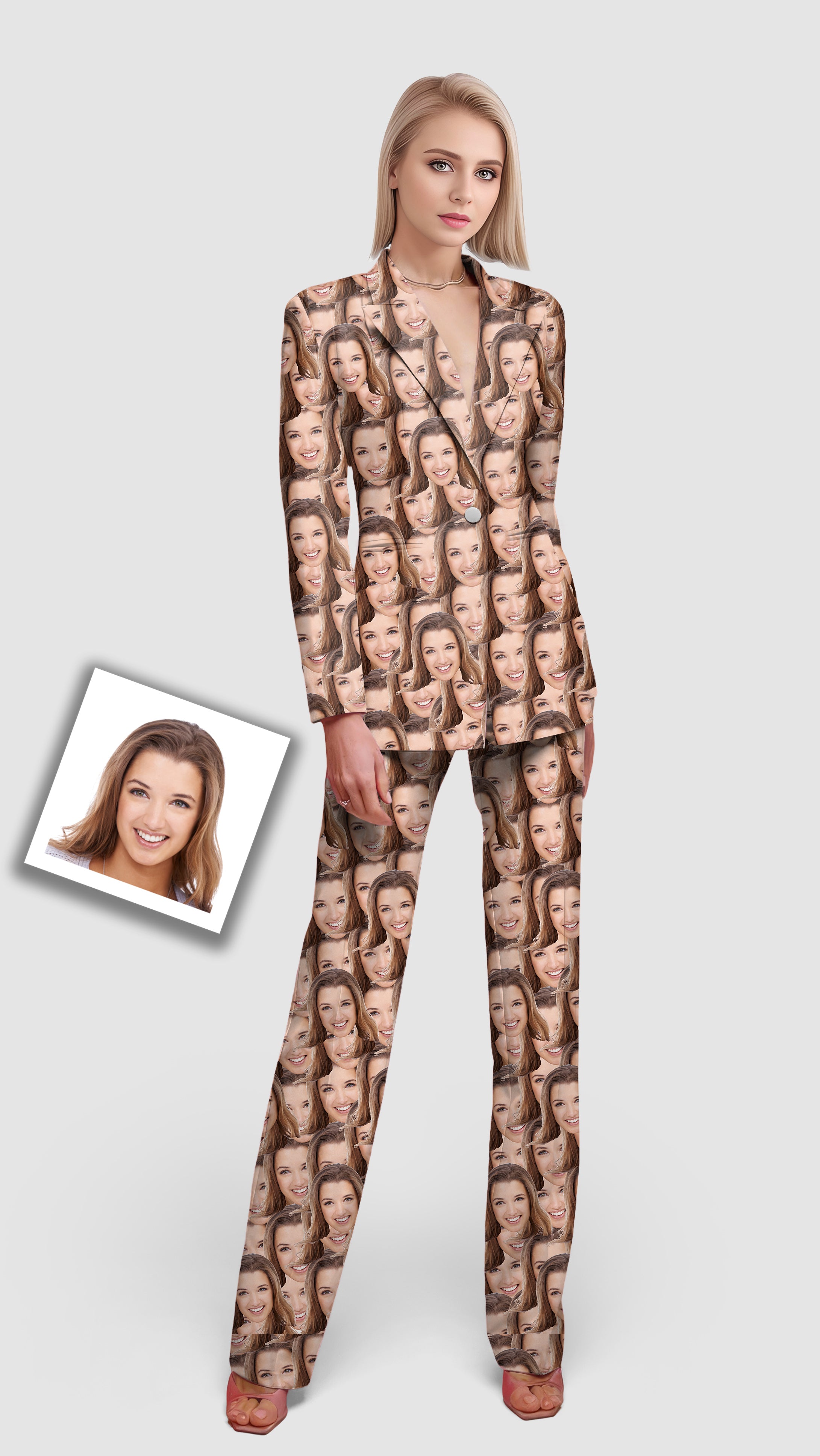Custom Photo All Faces-Women's Blazer Casual Work Office Blazer Suit set