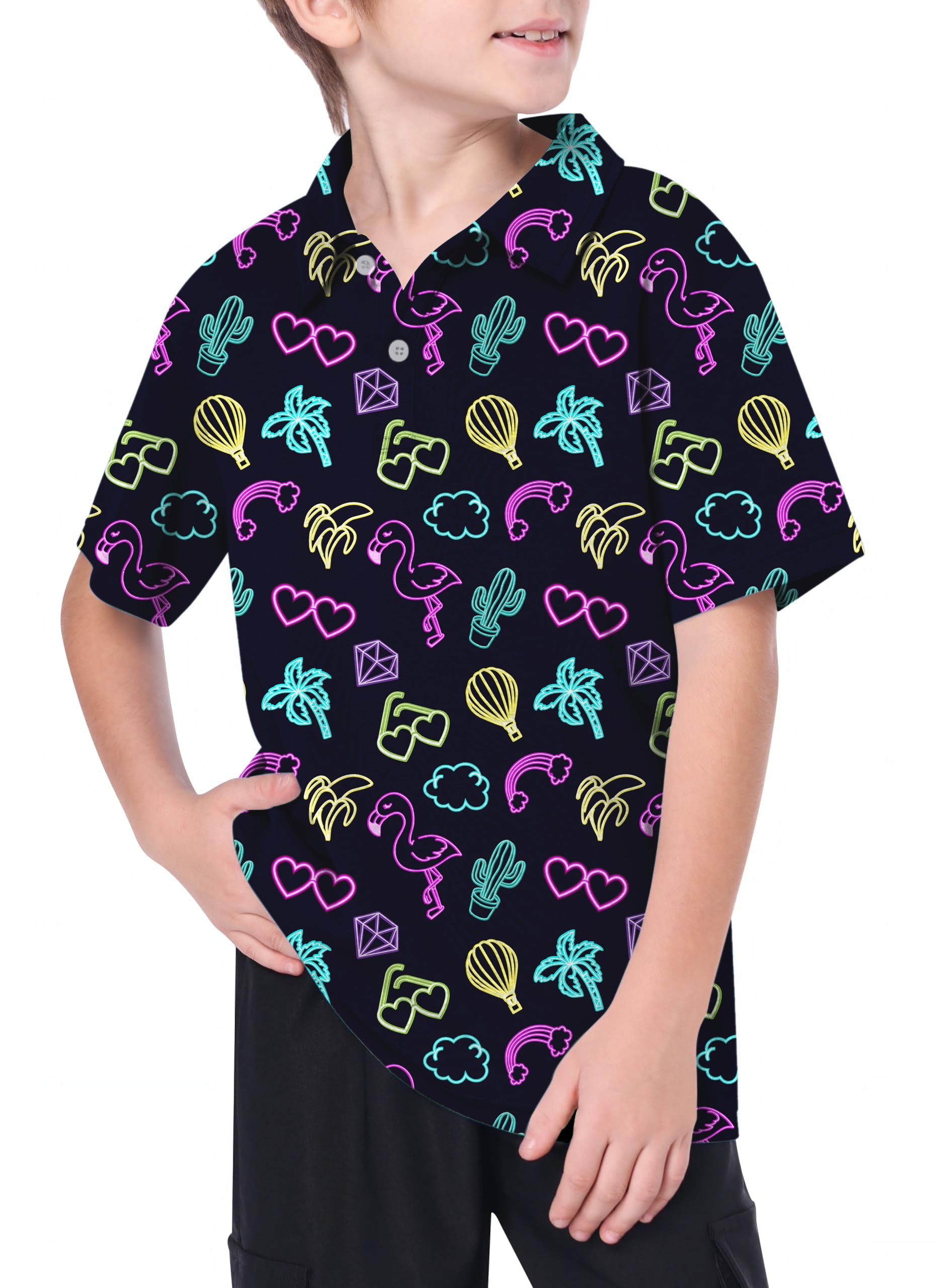 Youth Neon Flamingo Golf Polo