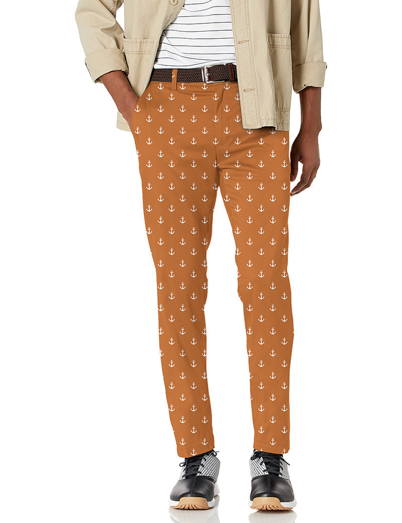Men's orange anchor stretch golf pants with moisture-wicking fabric and active waistband