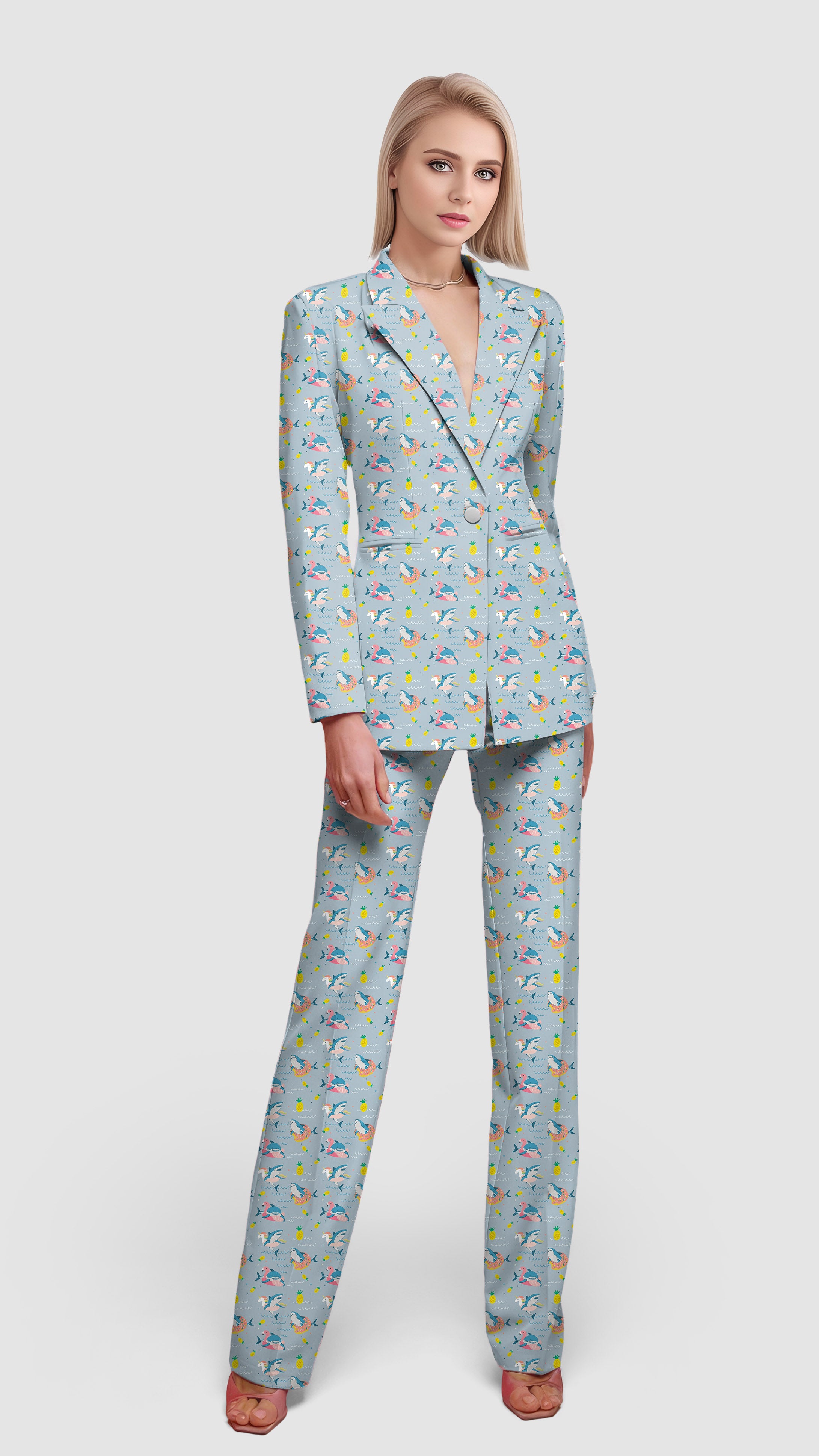 Shark Flamingo Unicorn-Women's Blazer Casual Work Office Blazer Suit set