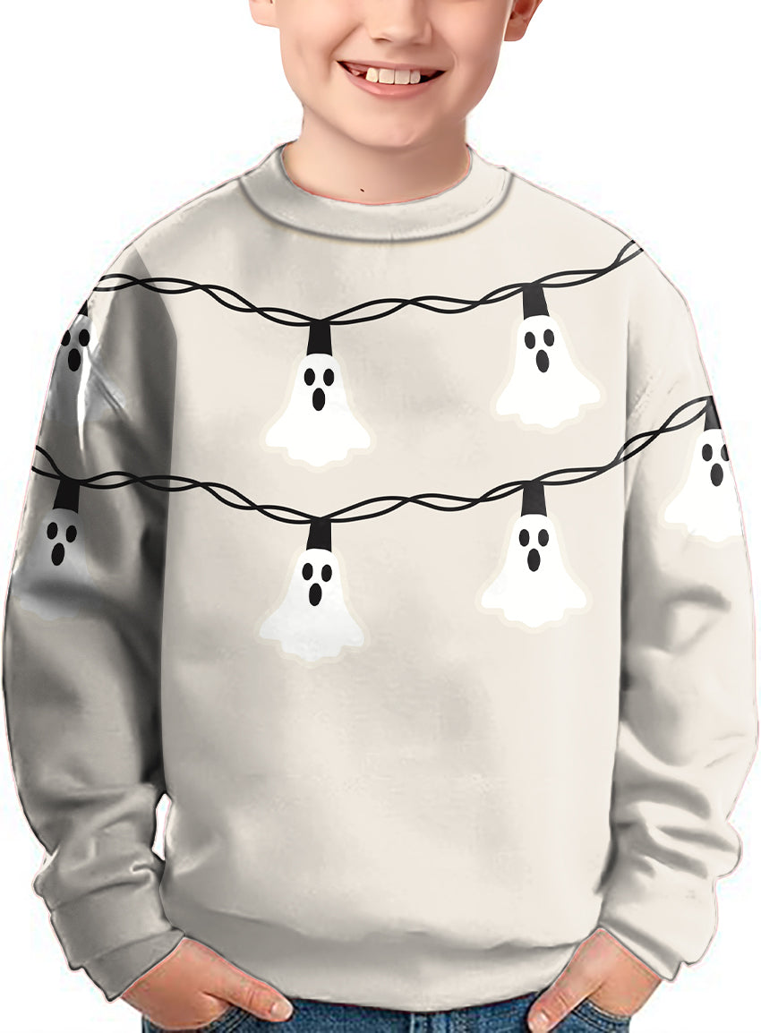 Halloween Ghost Light Crewneck Pullover Kids Ugly Sweater