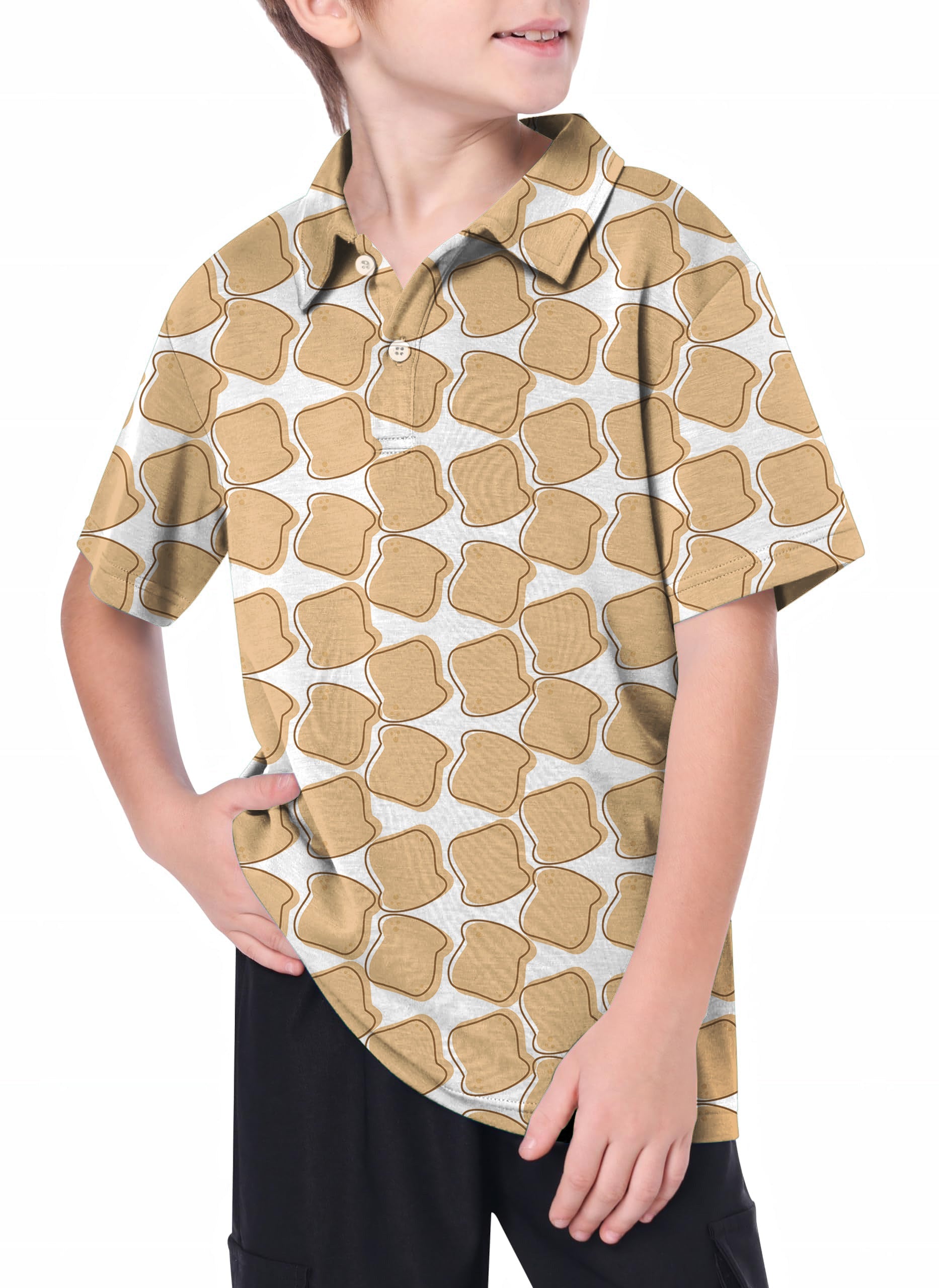 Youth Golf Polo with toast pattern, 4-way stretch, moisture-wicking, wrinkle resistant, and UPF 40+ protection