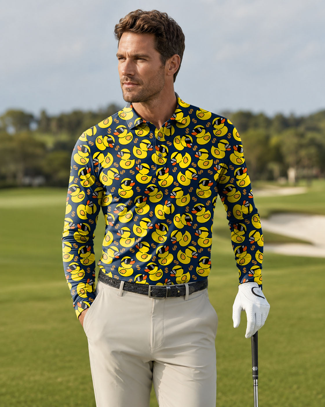 Men's Yellow duck Golf Long-sleeved Polo